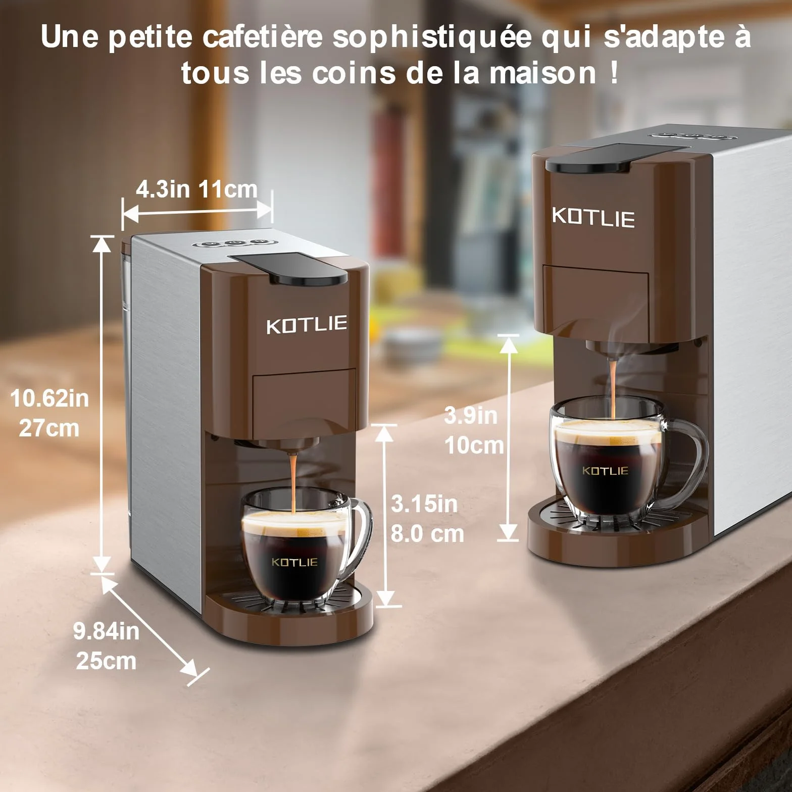 KOTLIE AC-513K 4 en 1 Multifonctionnel Machine à Café à Capsules, pour NES/DG/Café en Poudre/ESE Pod(44mm),19Bar, 0.8L réservoir de stockage d'eau(Brun)