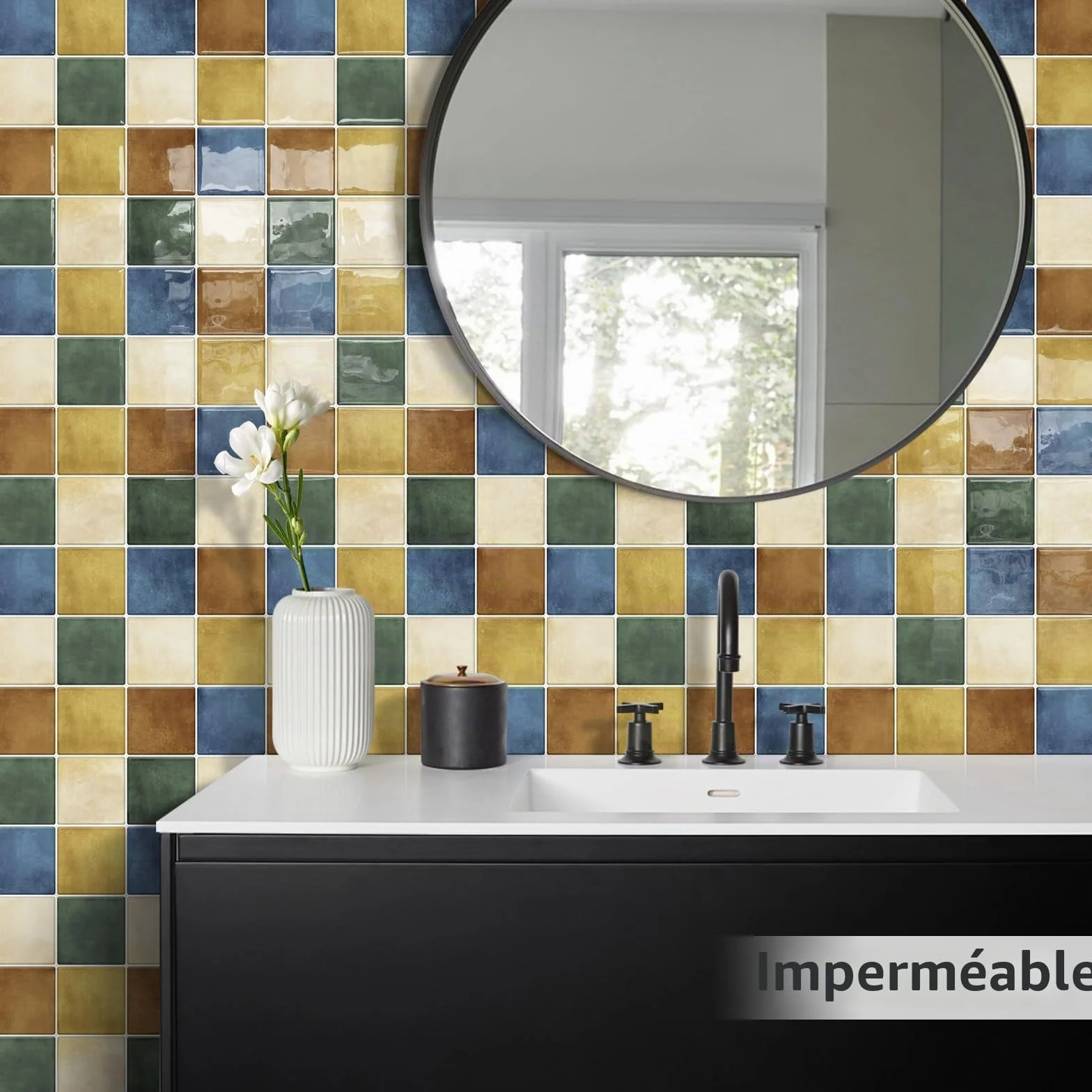 Adhésif Carrelage Mosaïque Autocollant 30.5x30.5 cm Multicolore Cuisine Salle de Bain 10 Pièces