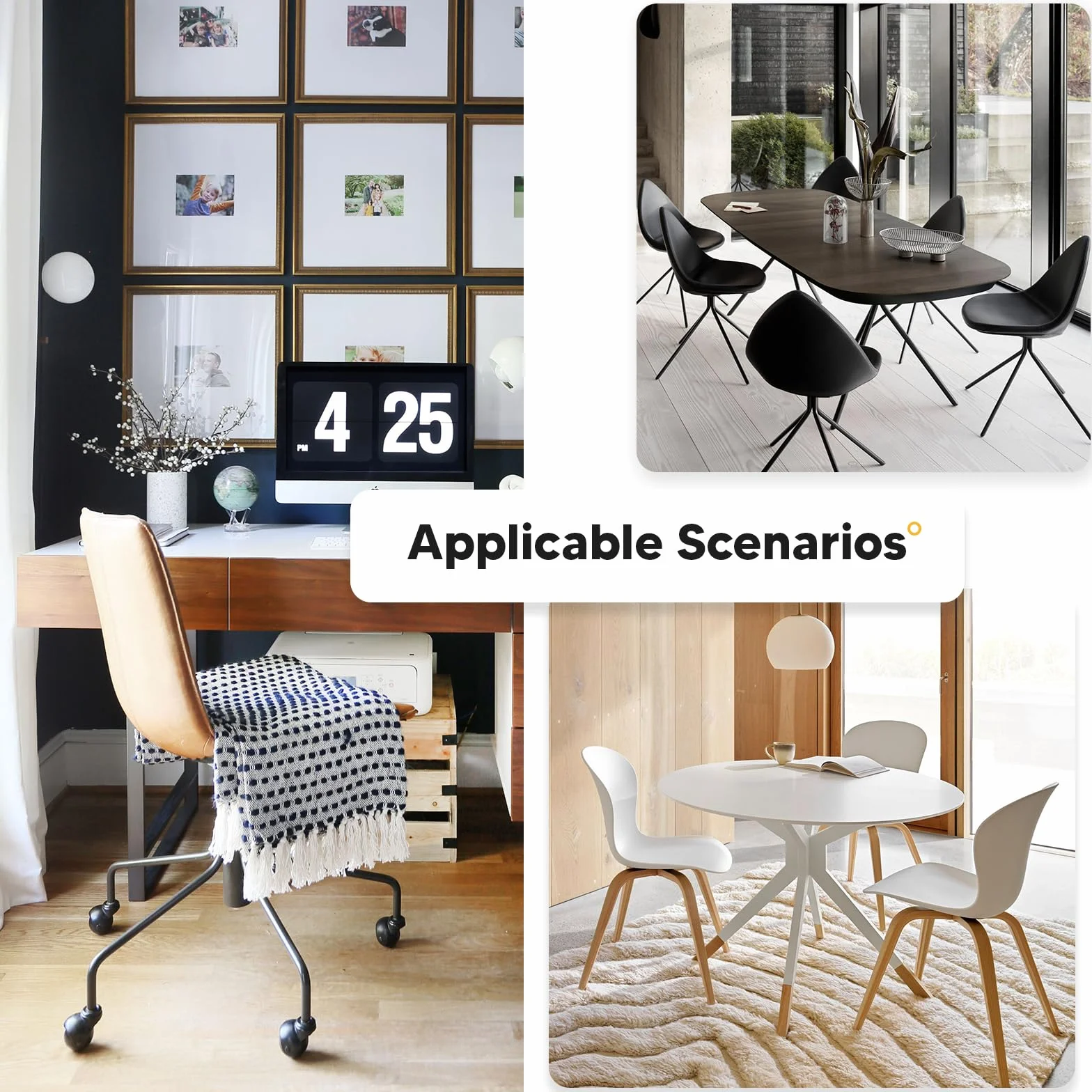 Housse de Chaise Scandinave 4 Pièces Universel Lavable Extensible Noir