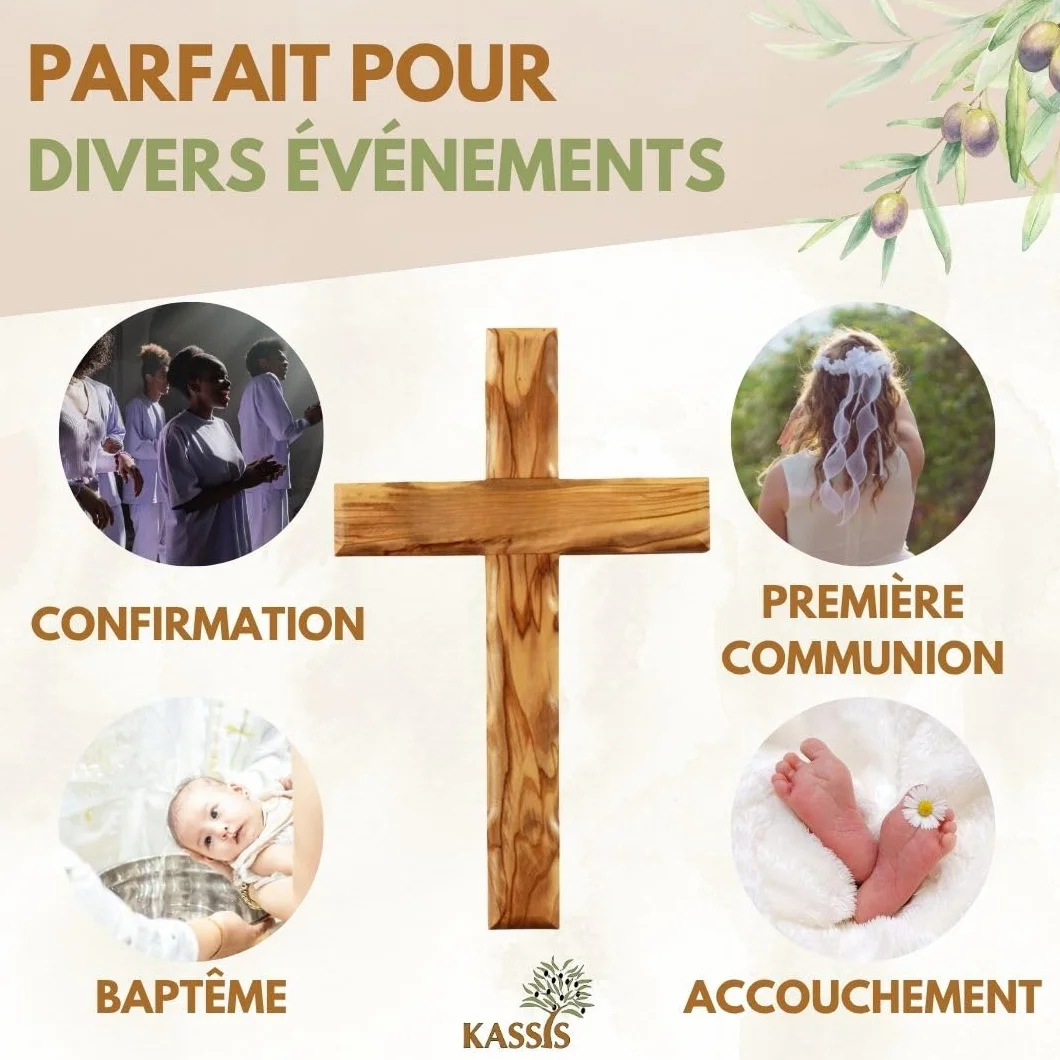 Croix murale en bois d'olivier 12 x 8 cm – Décoration pour confirmation, baptême