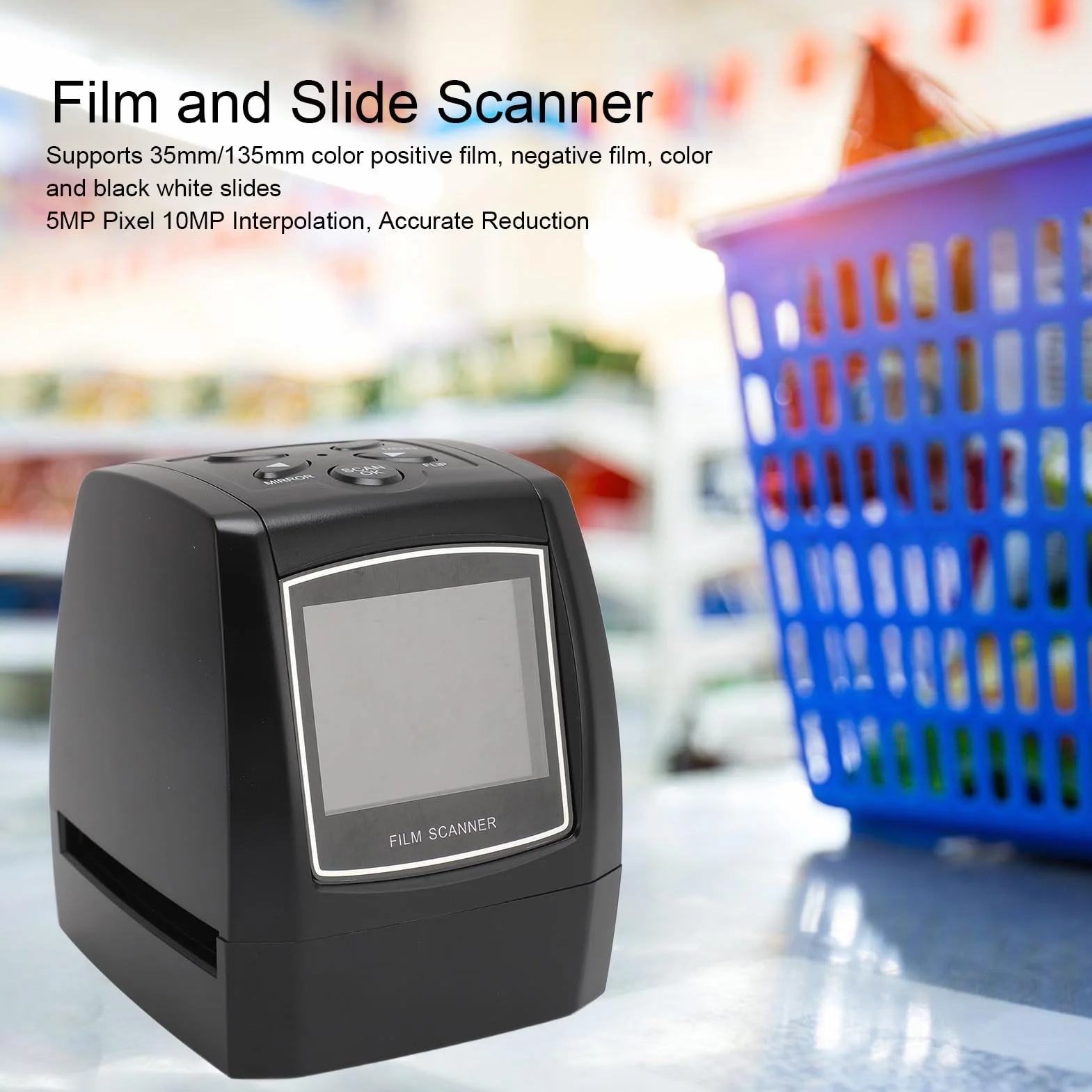 Skaner Filmów i Slajdów z Ekranem LCD 2,4 Cala, Konwersja Slajdów i Negatywów 135 Mm, 126 KPK, 110, 8 Mm na Zdjęcia Cyfrowe o Rozdzielczości 12 MP, Skaner Pozytywów i (Wtyczka UE
