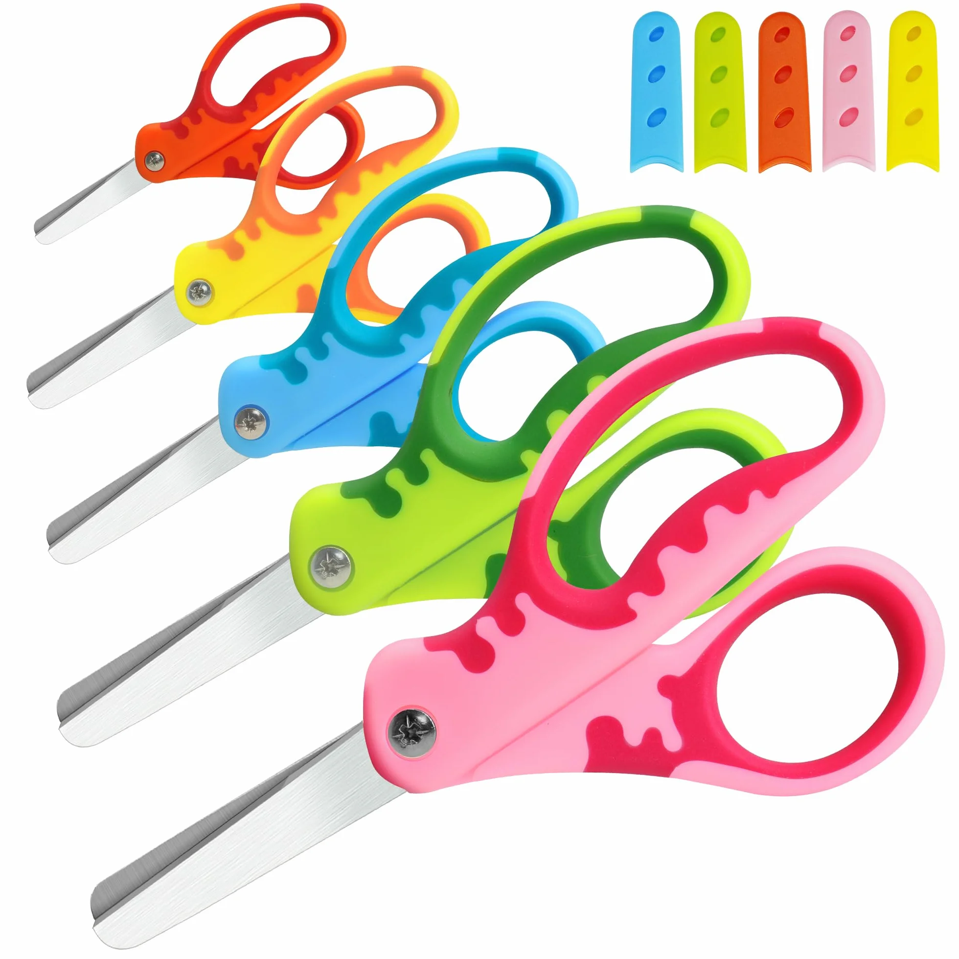 CCR Lot de 5 paires ciseaux sécurité enfants 13,5 cm poignée douce couleurs assorties