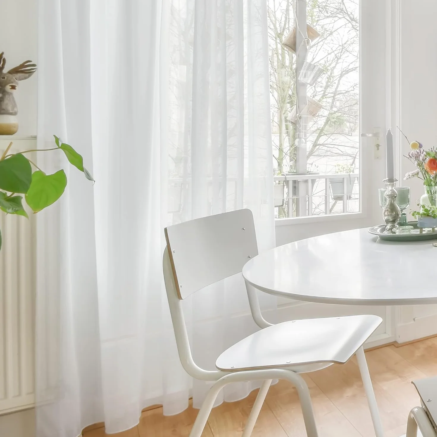 Deconovo Lot de 2 Voilages Semi-Transparents Aspect Lin 140 x 240 cm Blanc