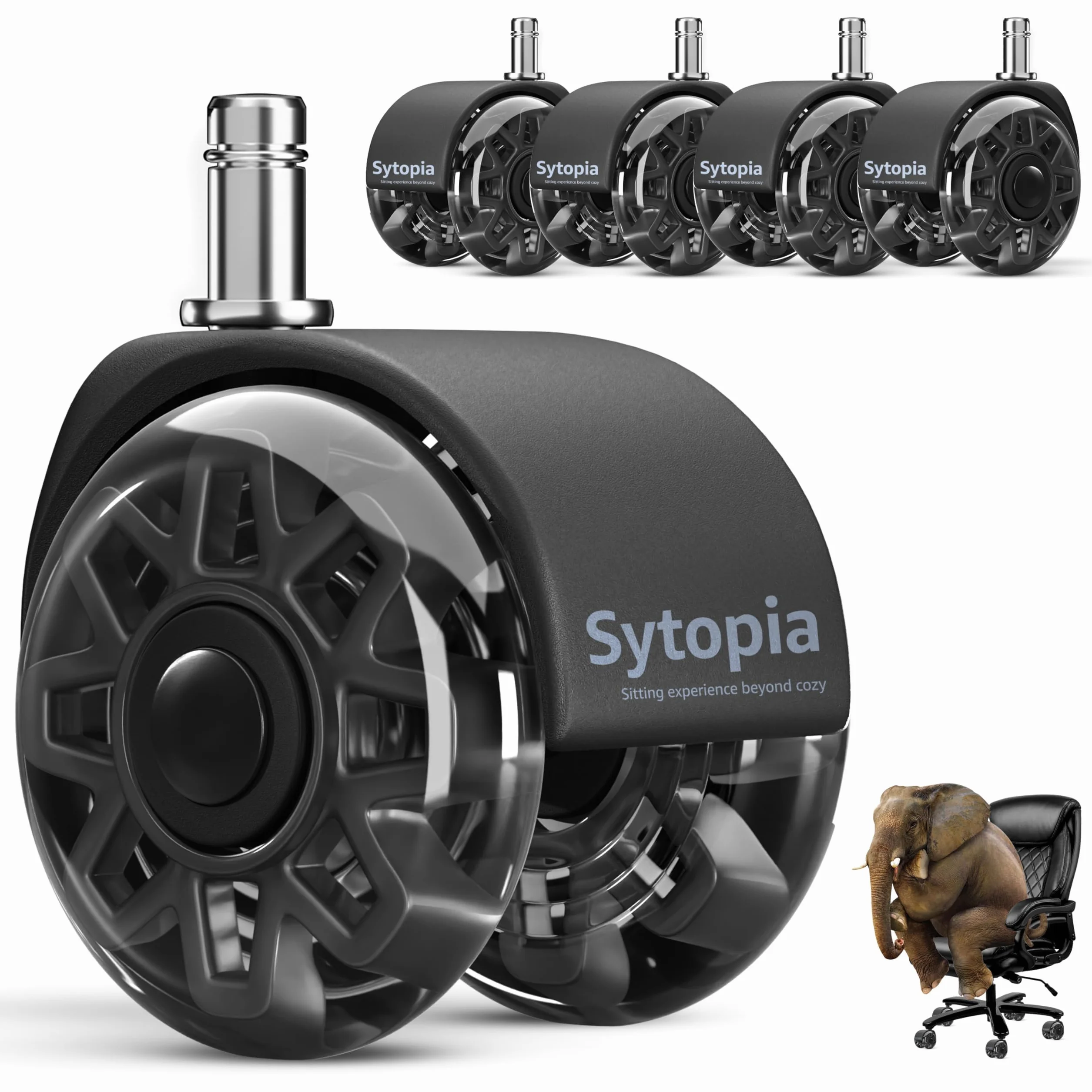 Sytopia Lot de 5 roulettes pour chaise de bureau, 11 x 22 mm, super silencieuses et douces pour sols durs, parquet, pas besoin de tapis de protection de sol (ne convient pas pour les 1KEA)