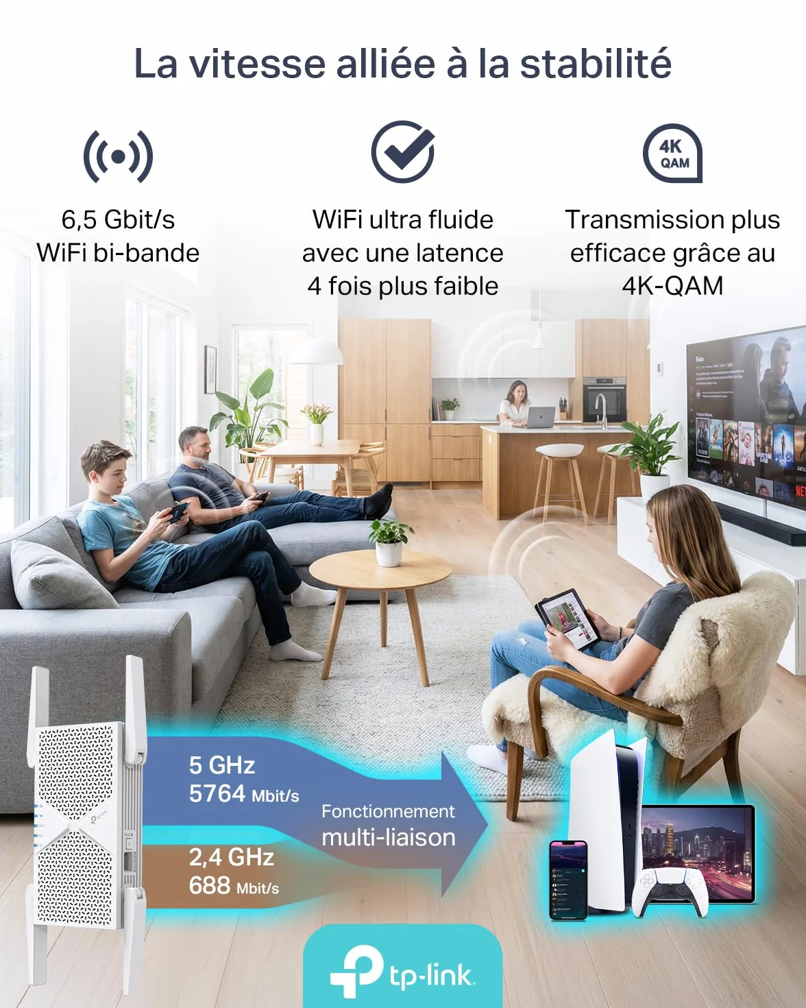 TP-Link RE405BE - BE6500 Przedłużacz sygnału Wi-Fi 7 Dual Band 6,5 Gb/s z portem 2,5 GbE i kompatybilnością EasyMesh