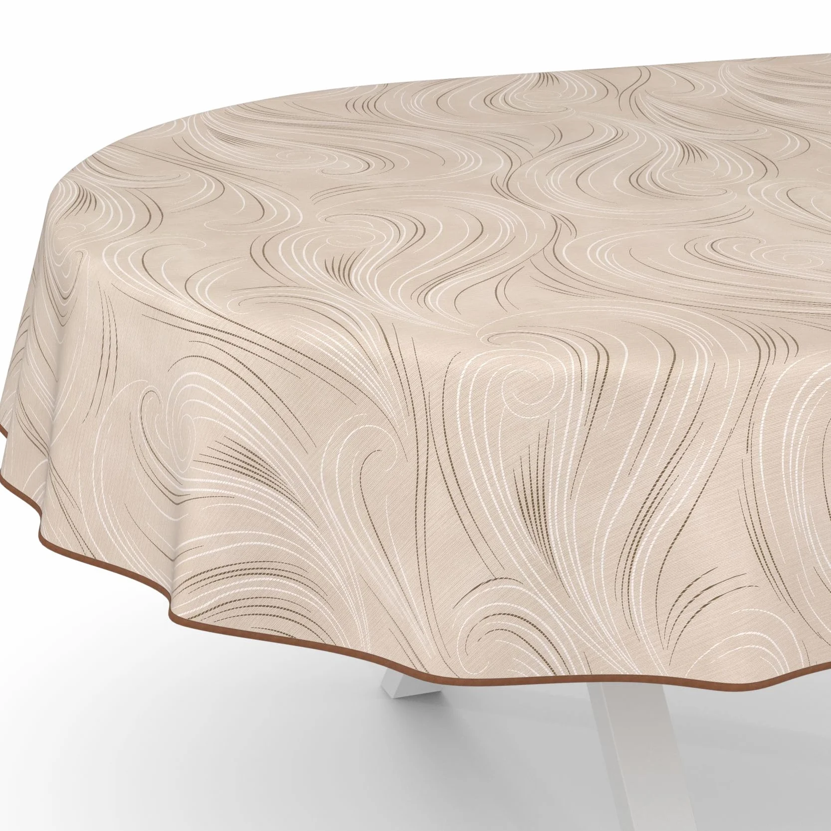 ANRO Nappe de Table en Toile cirée Lavable Ovale 180 x 140 cm Motif Abstrait Beige