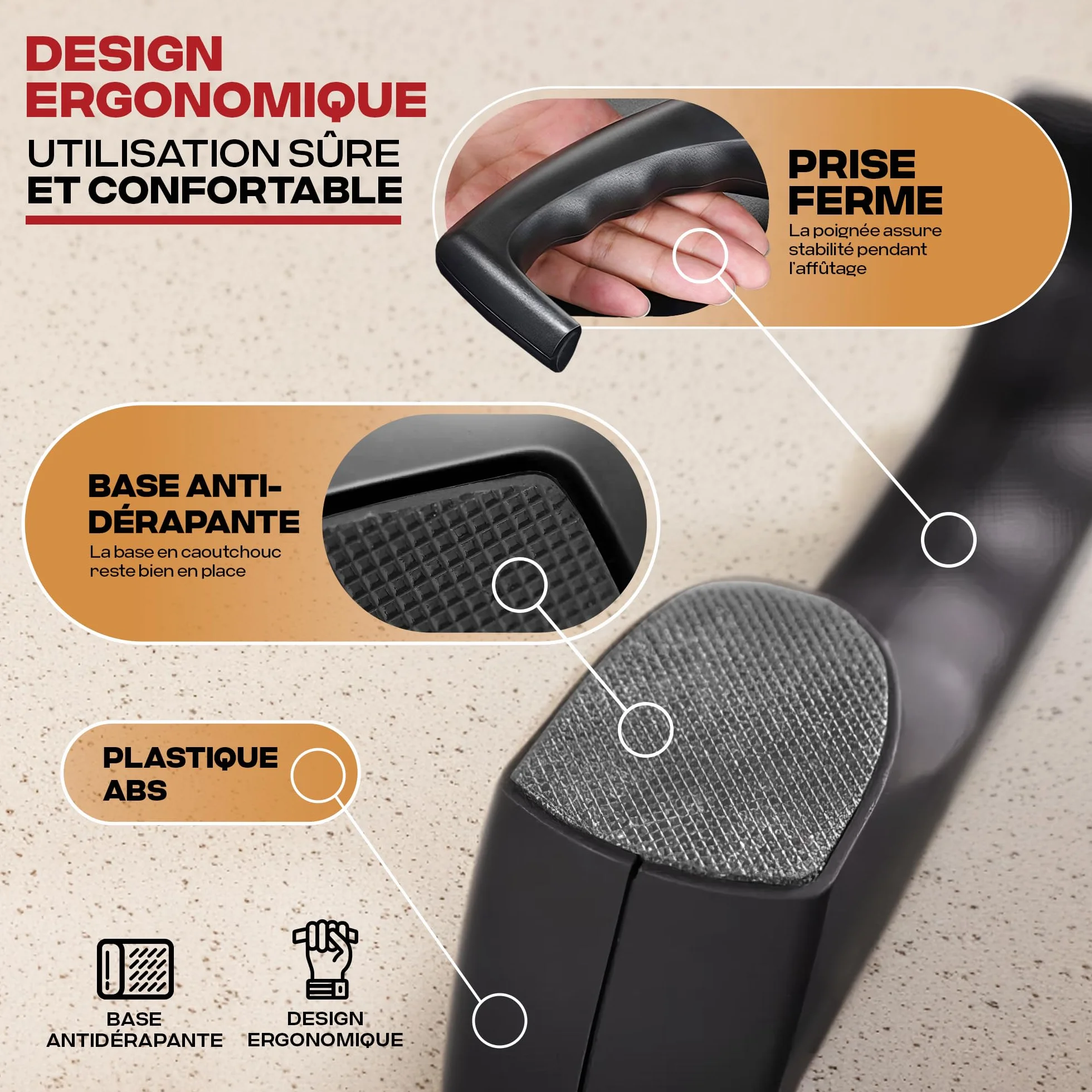 PORTENTUM Professionnel Aiguiseur Couteaux Manuel 3 Phases Cuisine