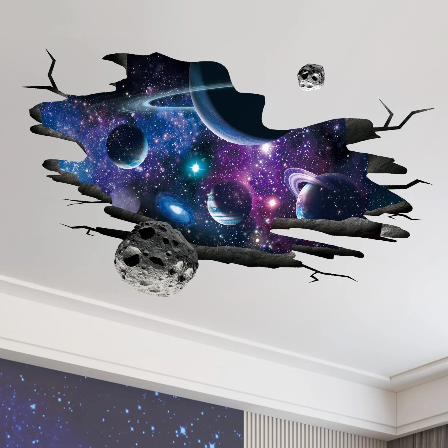 SHUCHING Stickers Muraux Galaxies 3D Grandes, Espace Planètes et Météorites, Décoration Murale pour Chambre Enfants