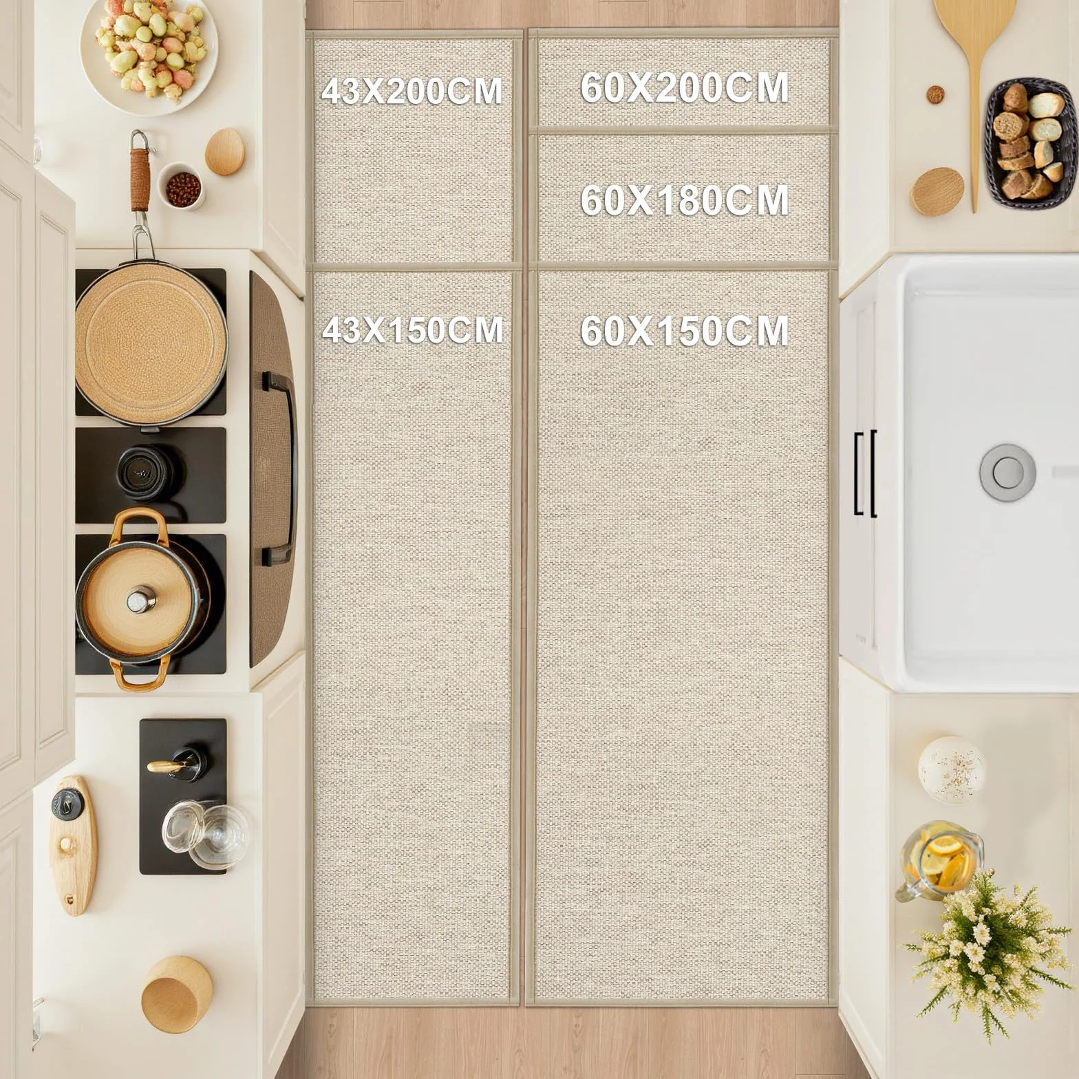 LEKEEPGO Tapis Cuisine Devant Evier 43.5x150cm, Antidérapant et Lavable, Tapis de Cuisine Long pour Manger, Couloir, Buanderie, Beige
