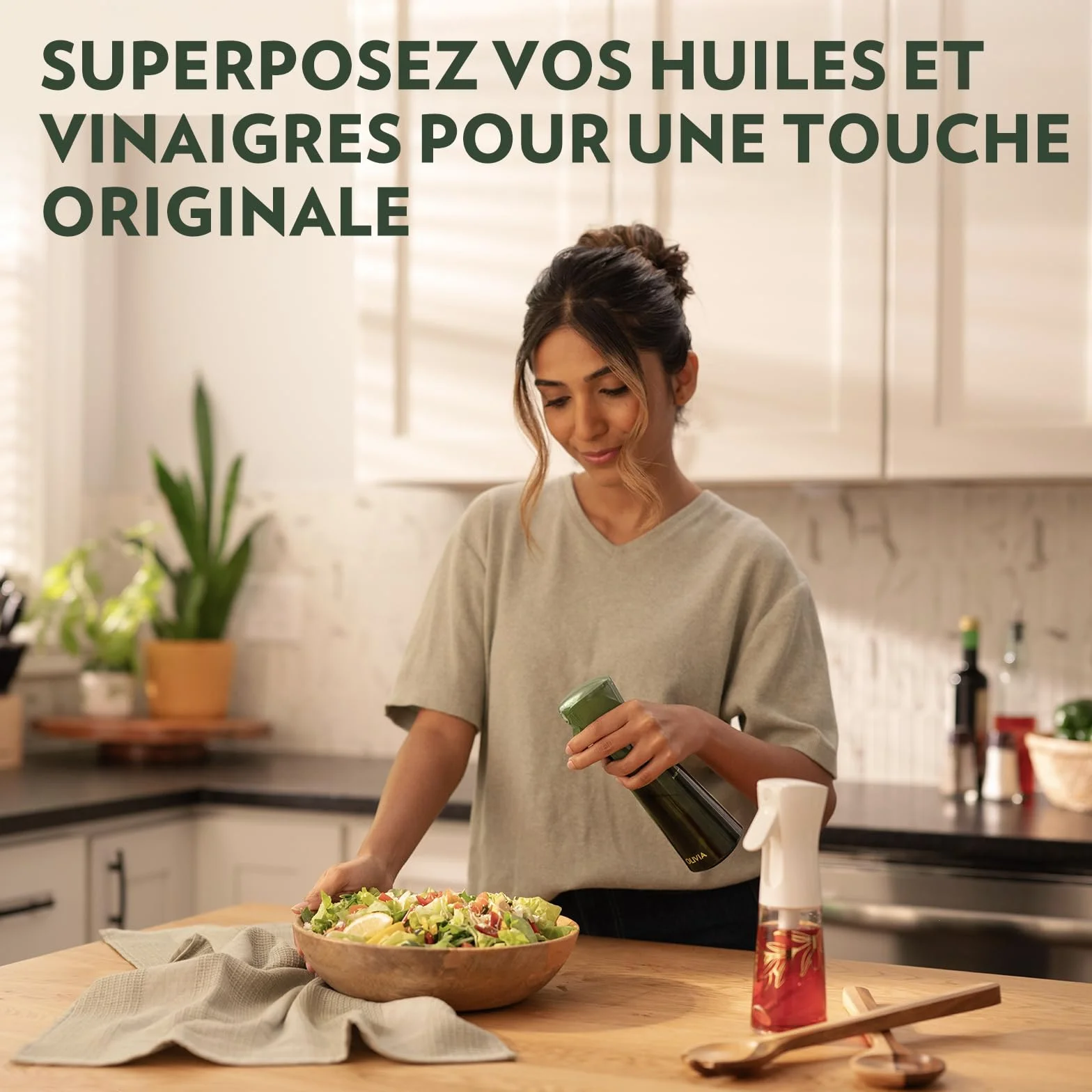 FLAIROSOL OLIVIA Vaporisateur d'Huile en Verre 200ml - Technologie de Pulvérisation Continue avec Contrôle des Portions (Vert)