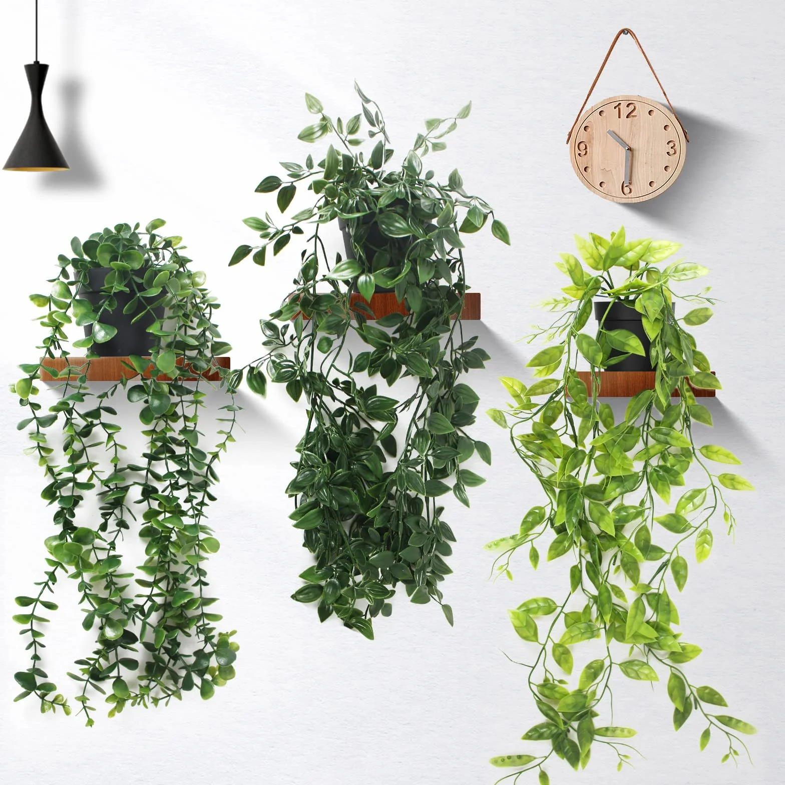 Plante Artificielle Tombante, 3 Pcs Vert avec Pots, Lierre Artificielle Fausse Plante pour Décoration Intérieure Extérieure