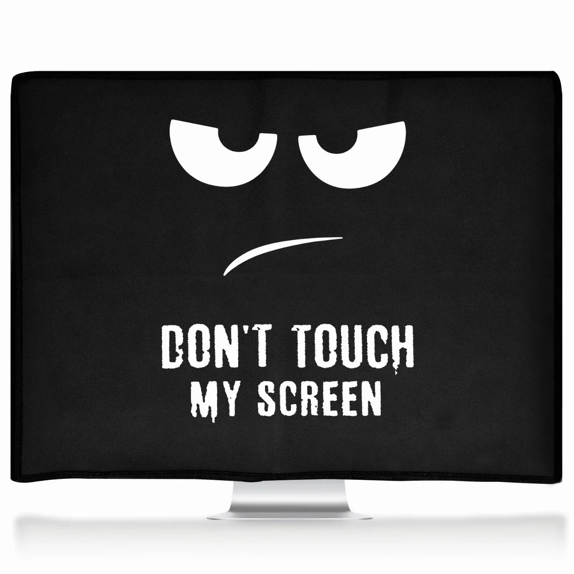 kwmobile Pokrowiec na monitor komputerowy kompatybilny z monitorem 68.6-71.1 cm - Don't Touch My Screen biały/czarny