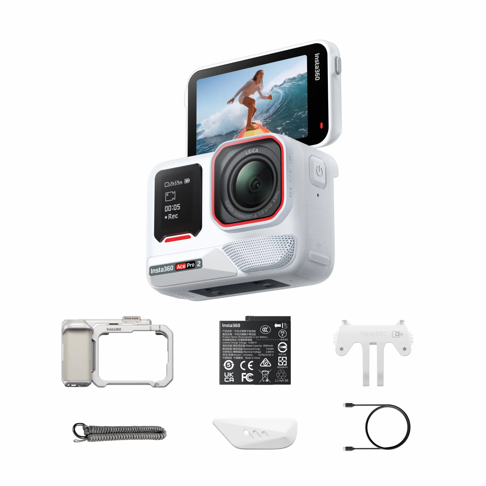 Insta360 Ace Pro 2 Polaris White Limited Edition – zestaw Xplorer w kolorze księżycowym srebra: aparat 8K opracowany z Leica, czujnik 1/1,3", podwójny chip AI, wiodąca wydajność przy słabym