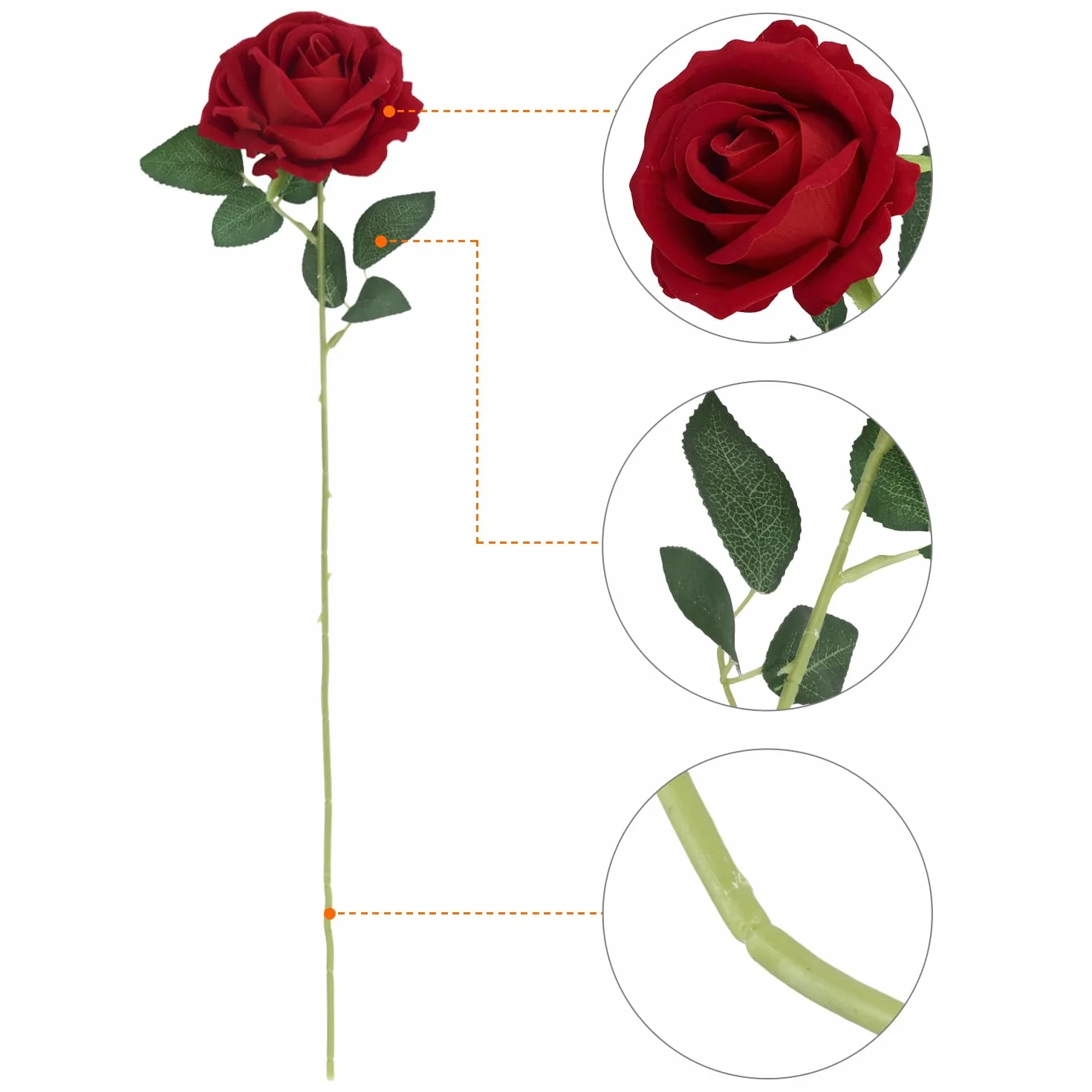 QWORK 12 pièces Roses artificielles Rouges avec Longues tiges en Plastique pour Mariage Décoration