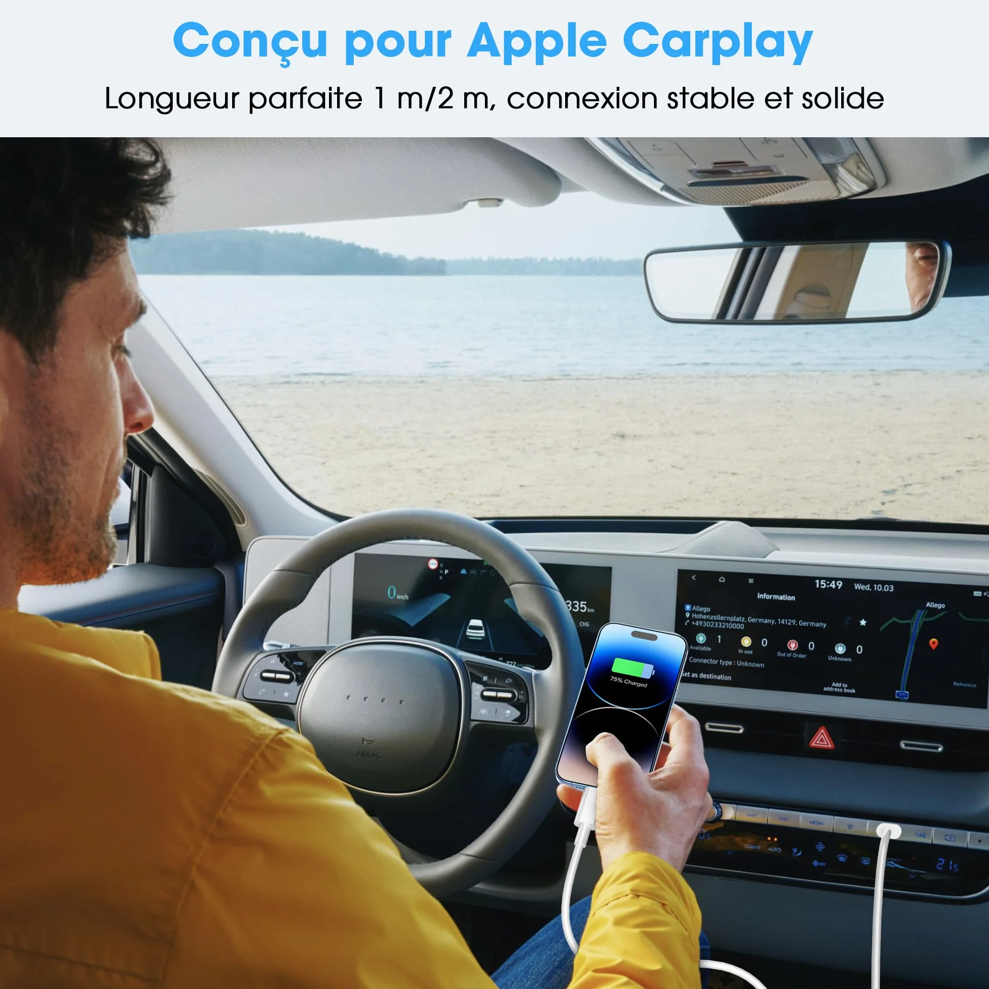 Câble iPhone USB C vers Lightning 1M+2M MFi Certifié Chargeur Rapide pour Apple iPhone 14 13 12 11 Pro Max Pro Plus XS XR X 8 7 SE iPad Blanc
