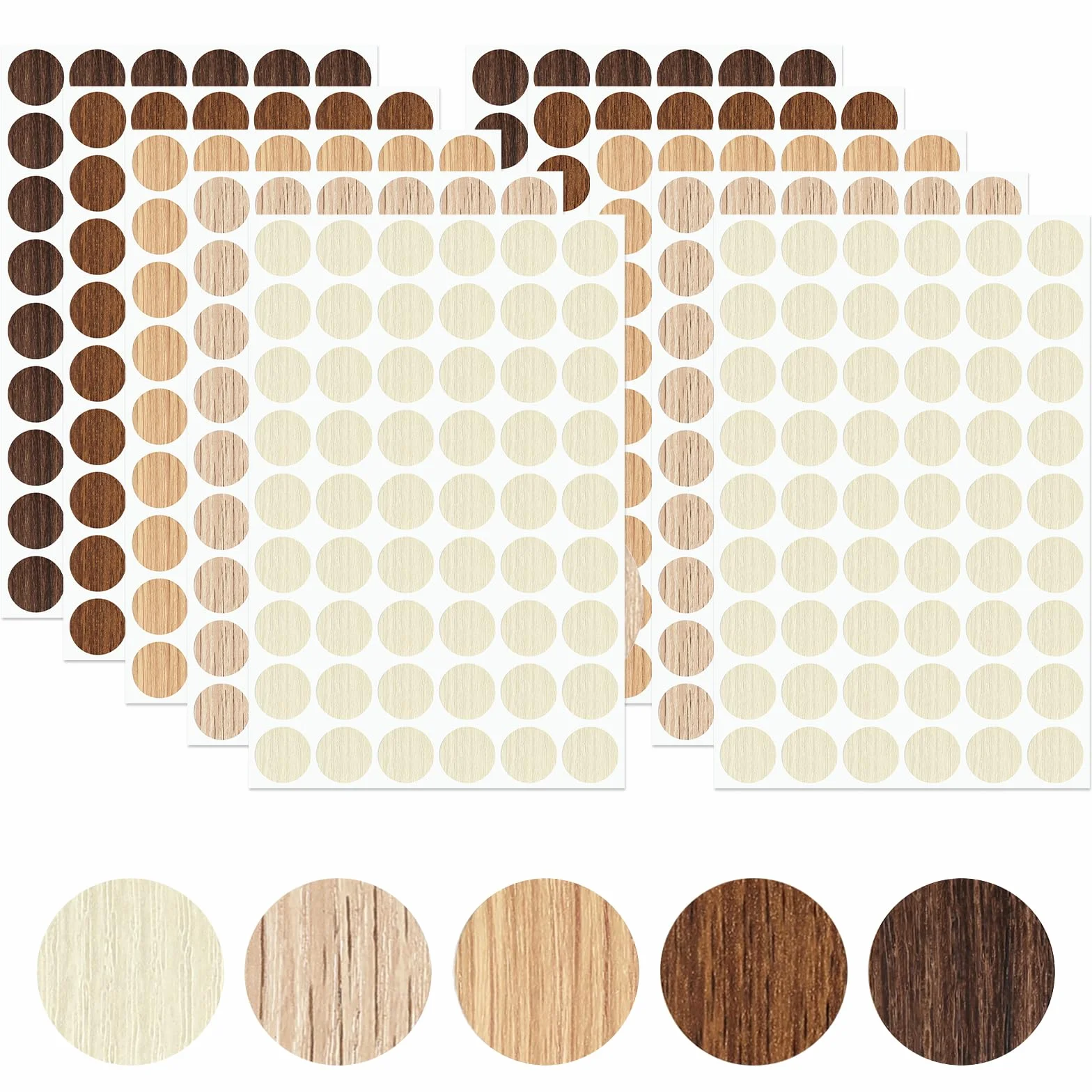 Lot de 540 autocollants pour meubles en bois - Cache-vis en PVC ronds 21 mm, 5 couleurs