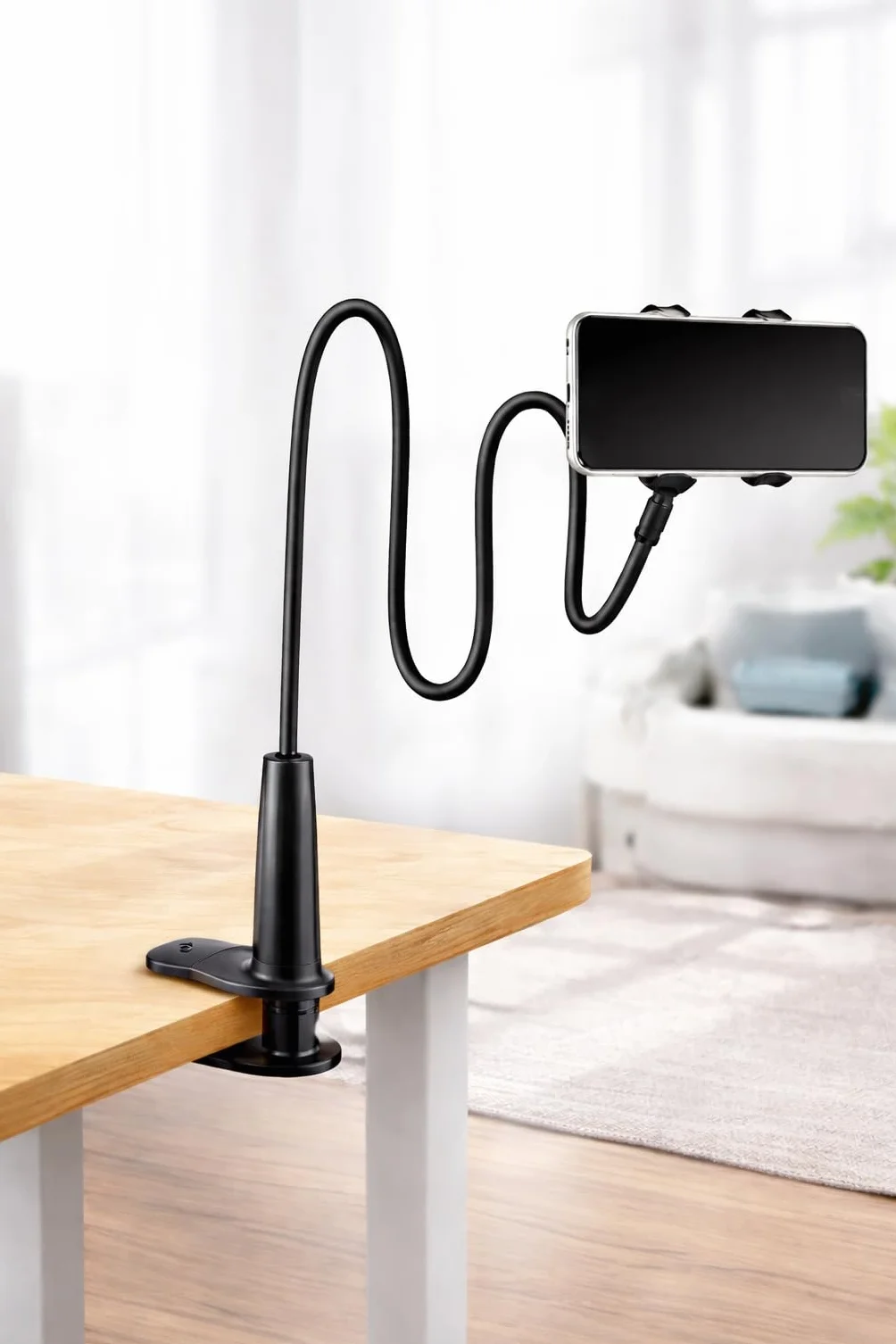 Uchwyt na telefon z łóżkiem, uchwyt na telefon z elastyczną szyjką łabędzia długie ramię regulowany obrót o 360° dla iPhone 13/ 13Pro, 14/14 Pro, 15/15 Pro, 11 Pro XS Max X 8 7, Samsung Huawei Honor
