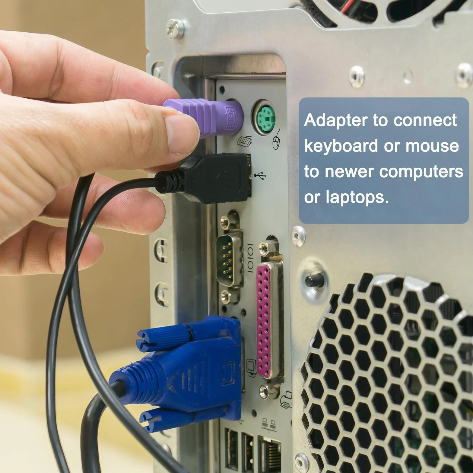 Adaptateur PS/2 vers USB Mâle Femelle Vert Violet