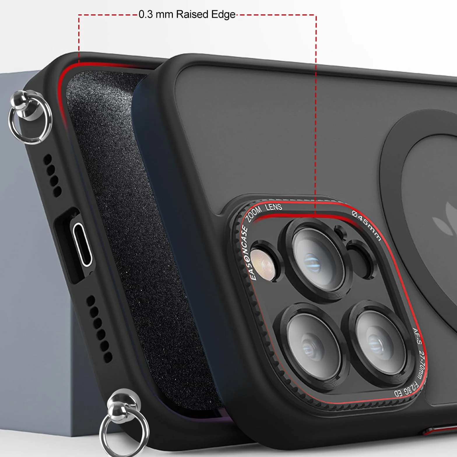 Etui z paskiem do iPhone'a 15 Pro, [odpinany regulowany sznurek], etui magnetyczne kompatybilne z ochroną aparatu i matowym tyłem dla iPhone'a 15 Pro, czarne