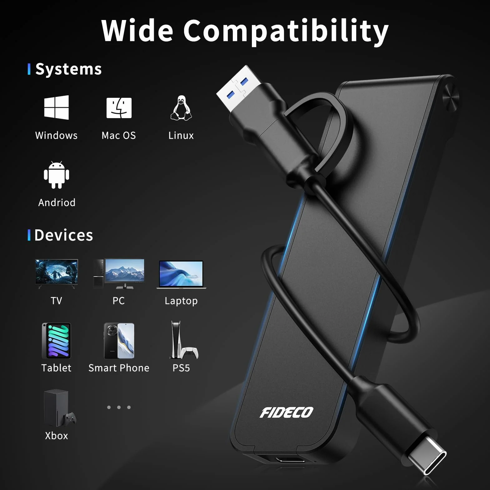 FIDECO Obudowa M.2 NVMe, obudowa USB 3.2 Gen 2 NVMe SSD, adapter PCIe NVMe do kluczy M i M+B, konstrukcja w stylu kanapkowym, instalacja bez narzędzi, obsługa UASP i TRIM