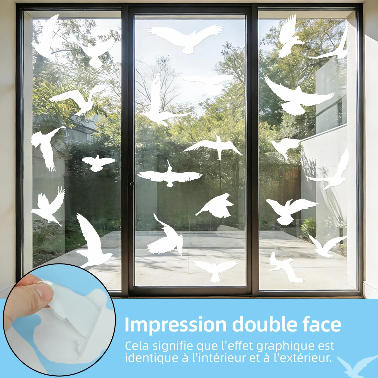Autocollant Anti-Collision Oiseaux 37 Pièces Blanc - Décoration Statique Réutilisable pour Vitres