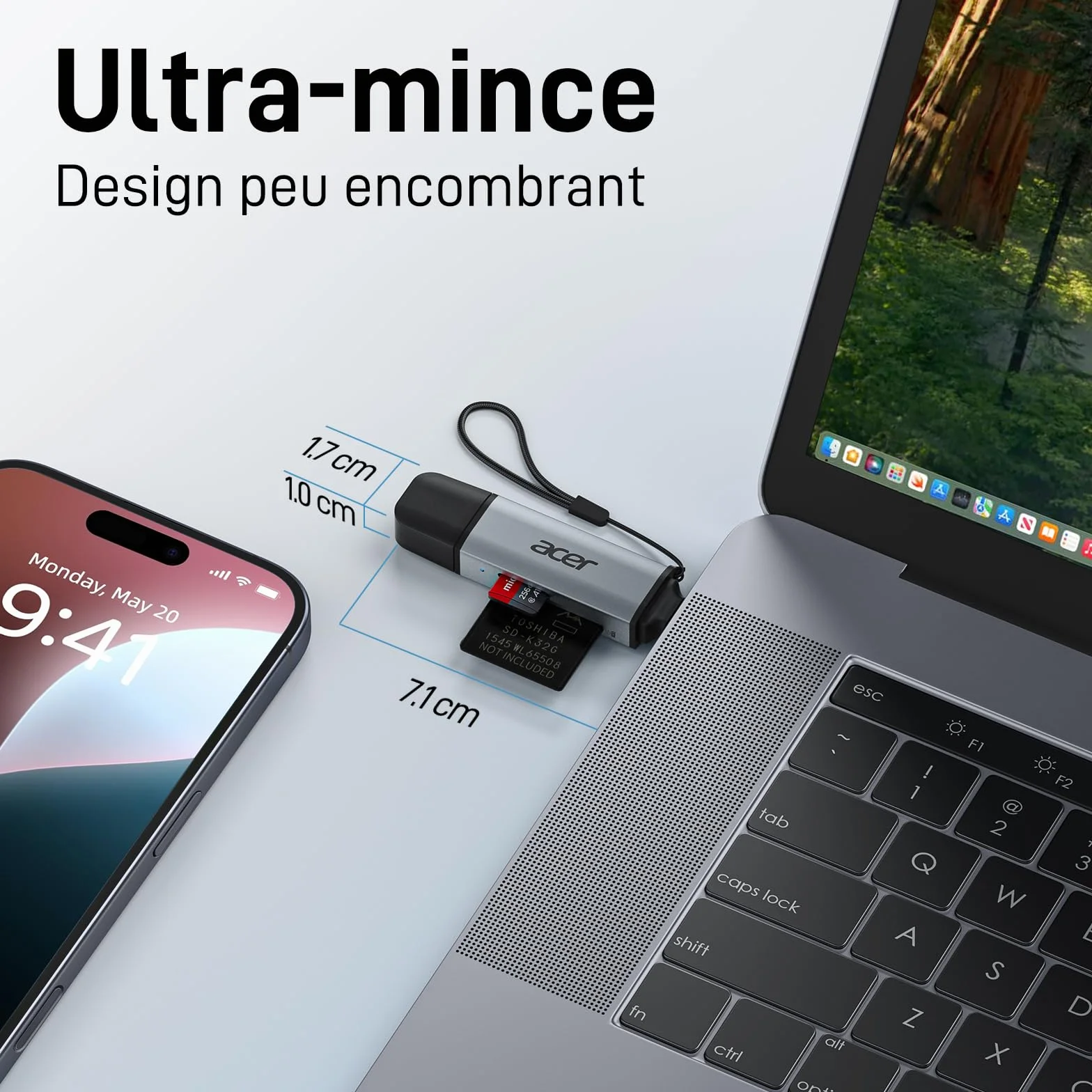 Acer Lecteur de Carte SD 3.0 USB C USB 3.0 pour SD Micro SD SDHC SDXC MMC