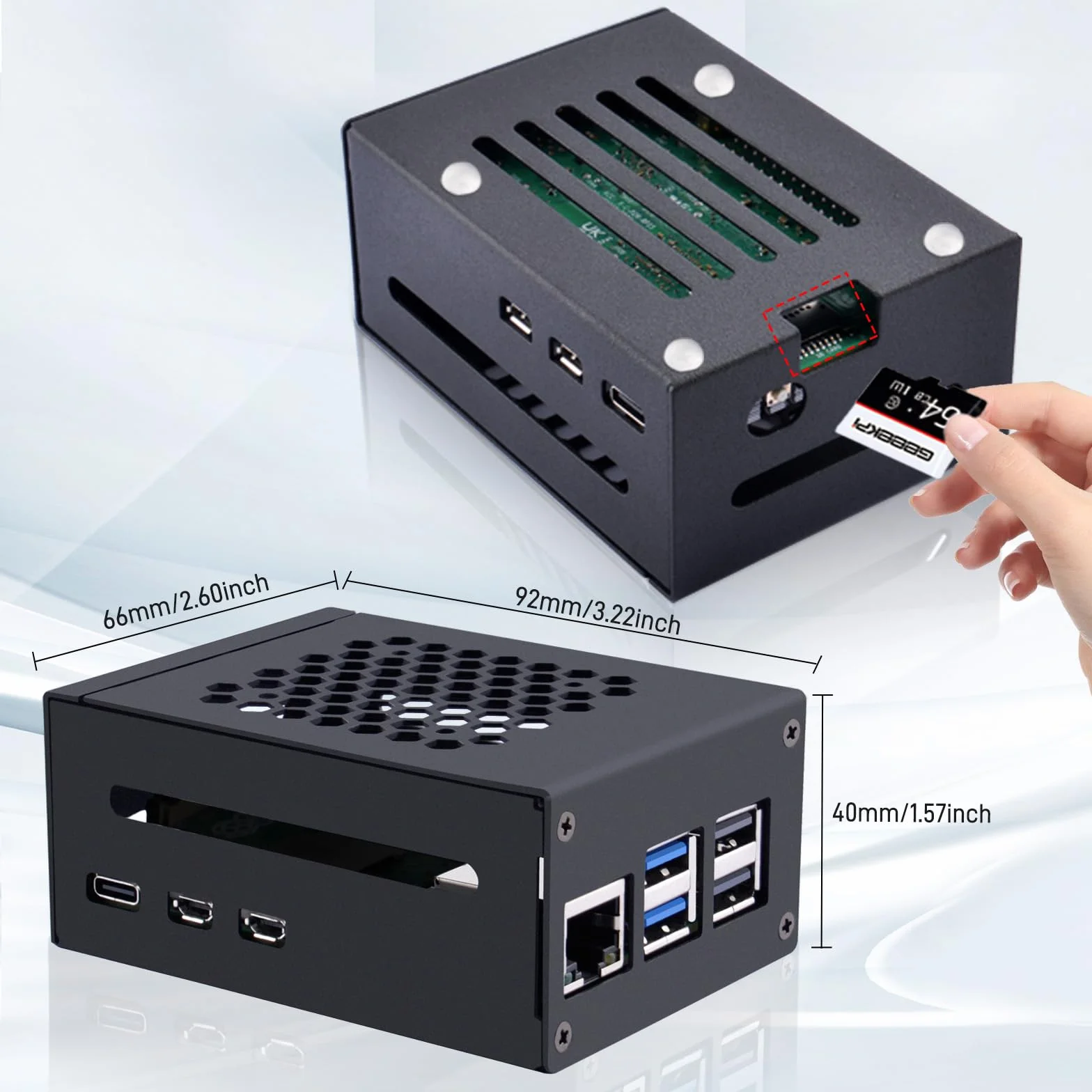 GeeekPi Metalowa obudowa do Raspberry Pi 5, obsługa PCIe M.2 NVMe SSD Shield Top X1001 / X1003 / X1000 / N04 / N05 i Raspberry Pi 5 Active Cooler