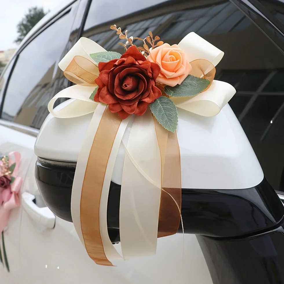 Ornements de décoration mariage rétroviseur voiture - Nœuds antenne vintage - Lot de 8