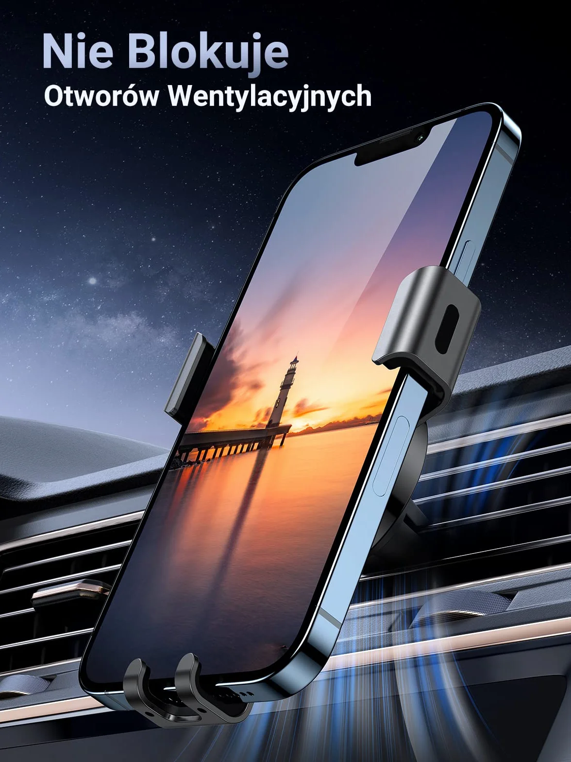 UGREEN Uchwyt na Telefon Samochodowy na Odpowietrznik Kompatybilny z iPhone Galaxy Huawei Xiaomi (Czarny)