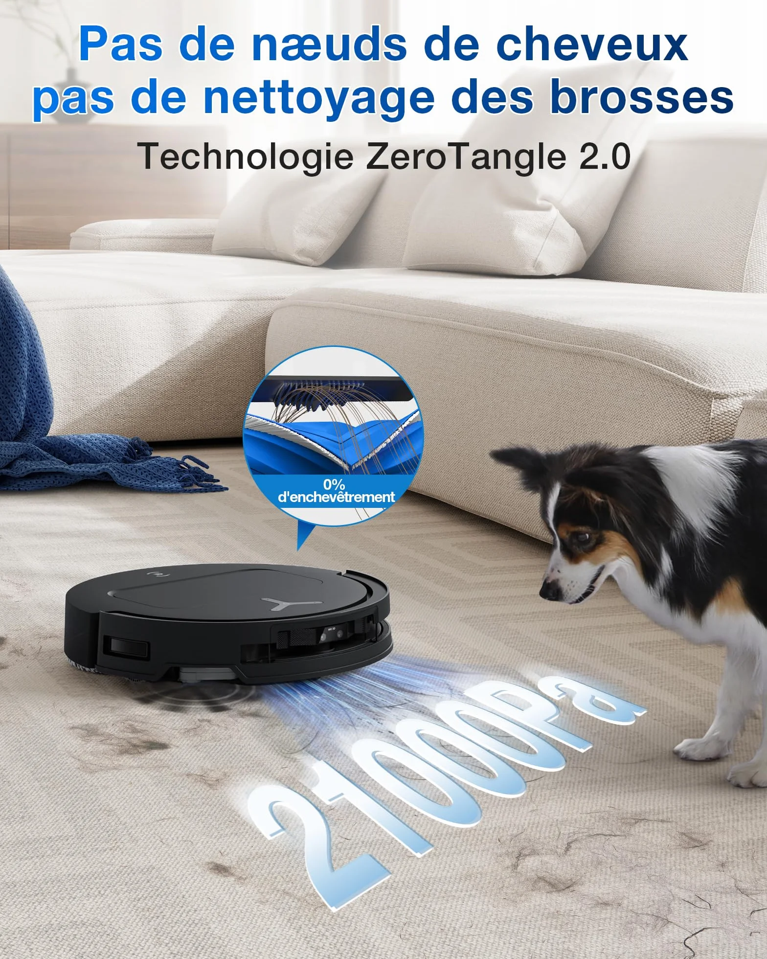 ECOVACS T50 Omni GEN2 Aspirateur Robot Station 21000Pa ZeroTangle 2.0 AIVI 3D 2.0 Lavage Eau Chaude 75℃ Ultra-Mince 81mm Noir