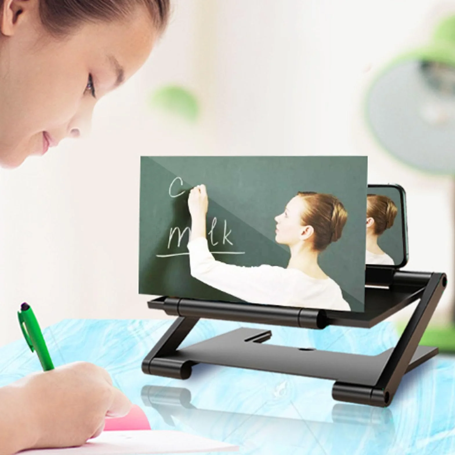 Lupa do Ekranu Telefonu, 8-calowa Lupa 3D Blokująca Niebieskie światło do Telefonu Komórkowego Wzmacniacz HD Projektor ze składaną podstawą Regulacja Wielu Kątów dla Filmów