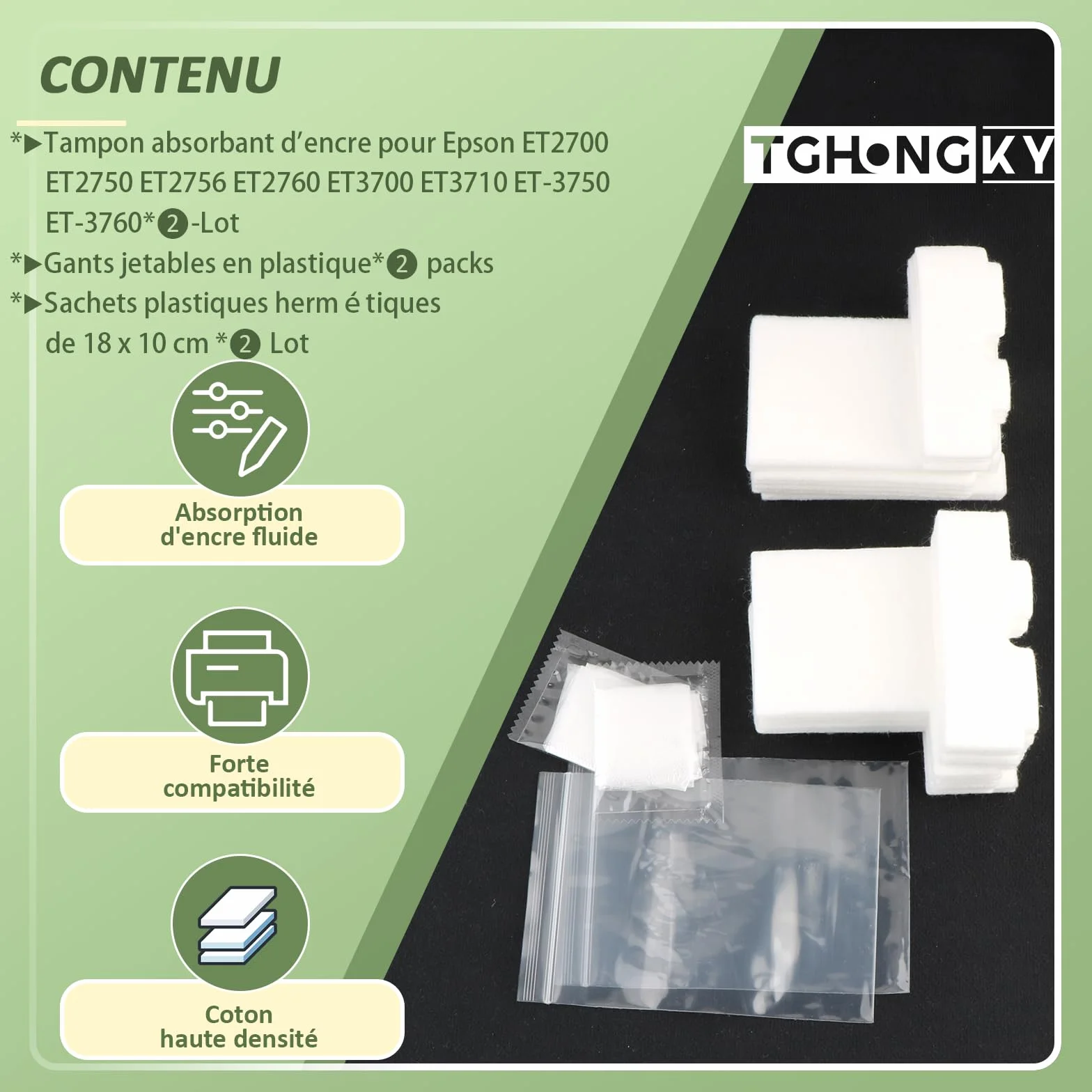Eponges pour boîte d'entretien Epson ET-2700 ET-2750 ET-2756 ET-2760 ET-2851 ET-2850 ET-2856 ET-3700 ET-3710