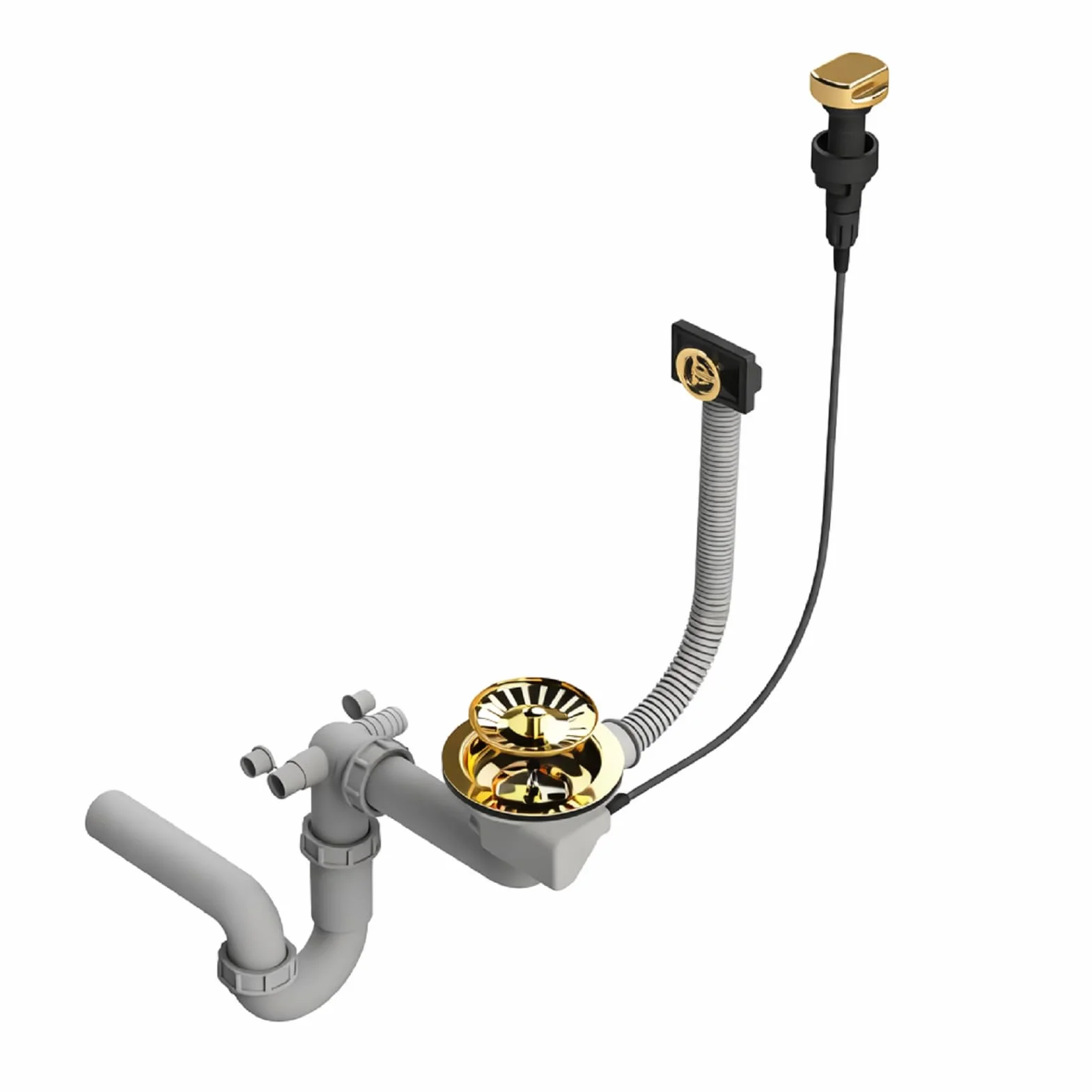Siphon automatique encastré pour évier de cuisine 8,9 cm acier inoxydable PVC doré