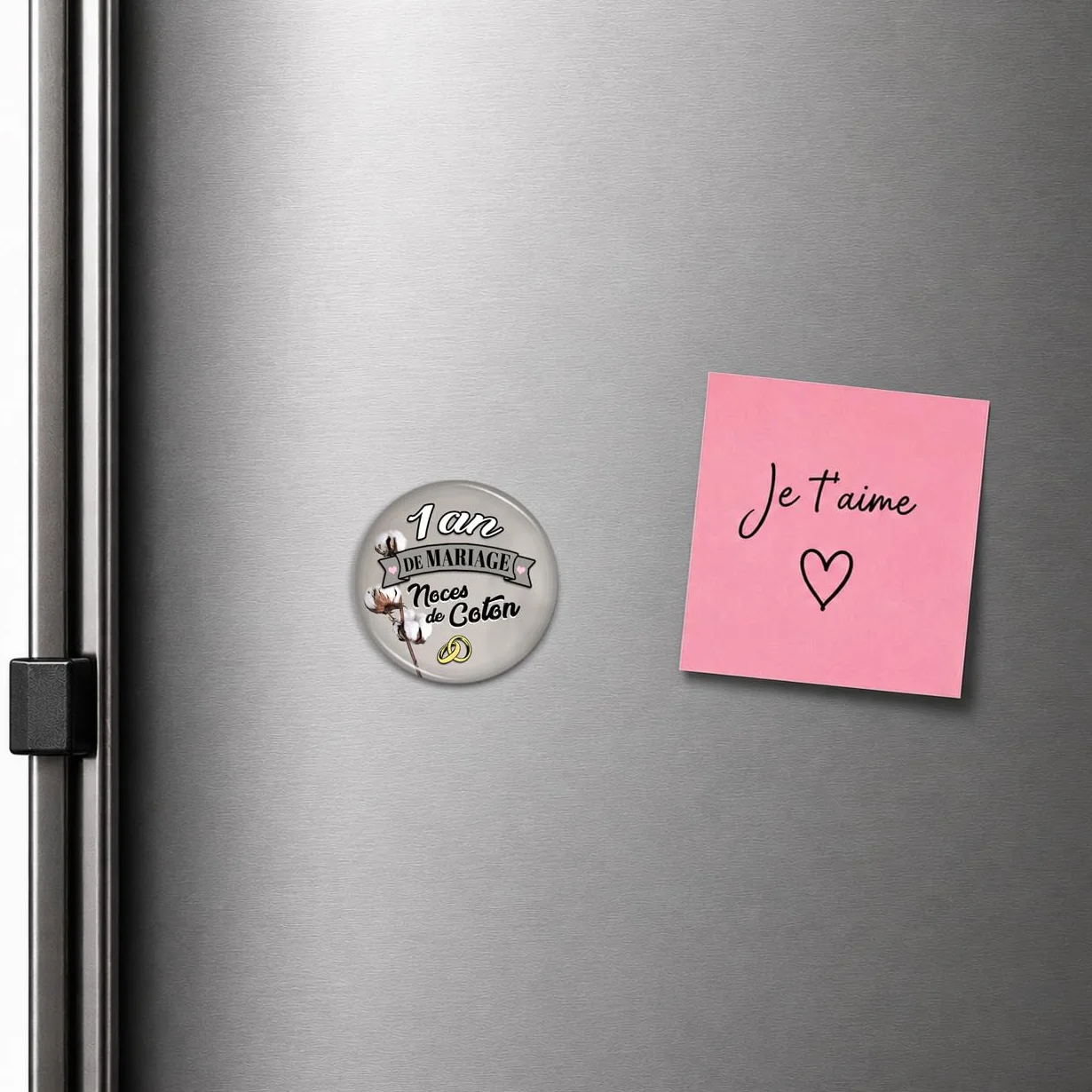 Magnet Aimant 3.8cm Anniversaire 1 an Mariage Noces de Coton Anneaux