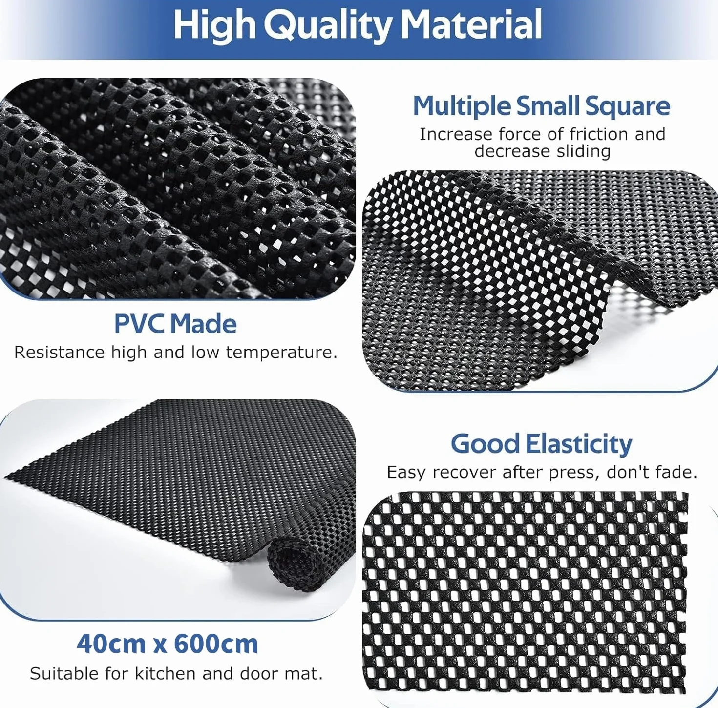 KAHEIGN Tapis Antidérapant PVC 40CM x 600CM, Imperméable pour Maison Bureau Cuisine Salle de Bains (Noir)