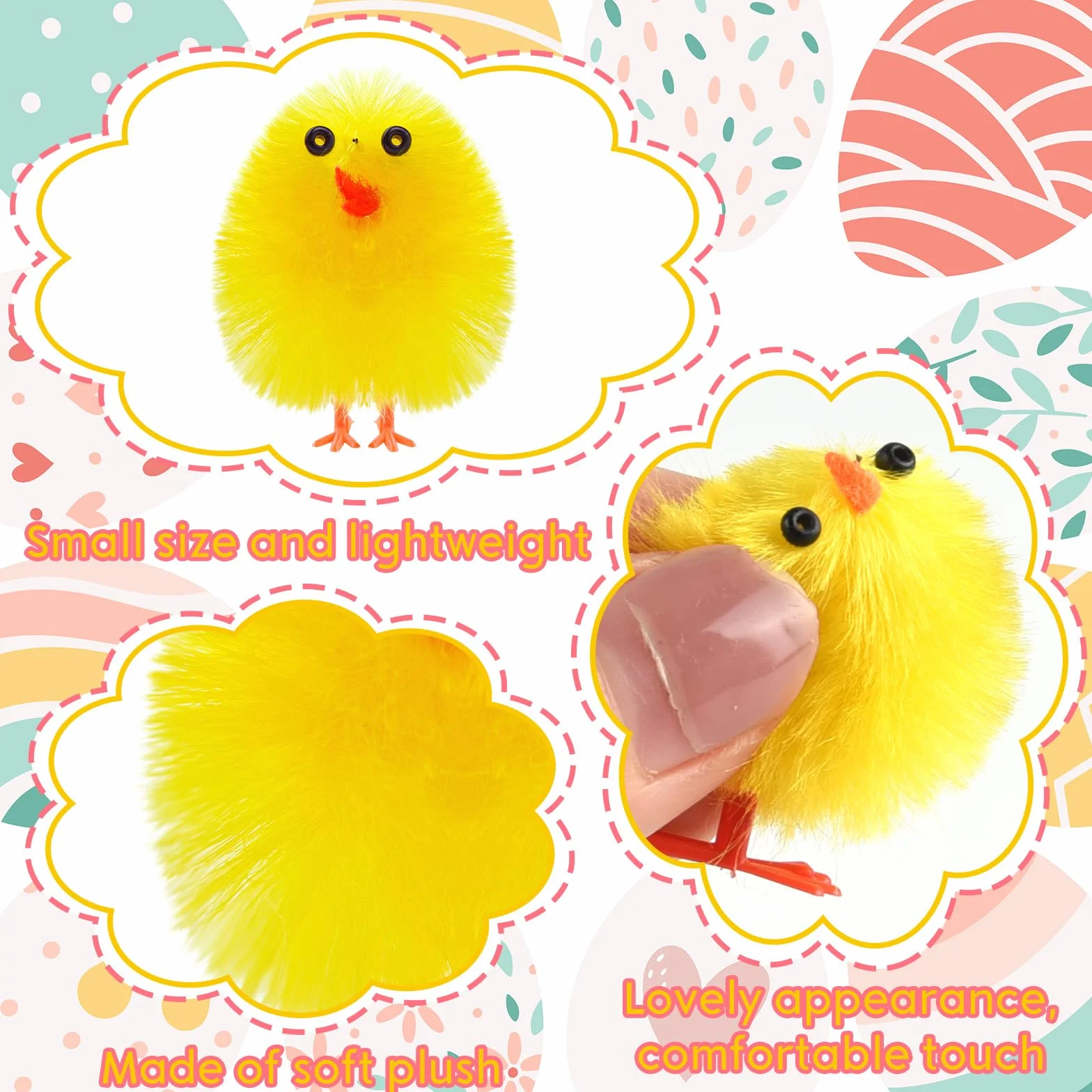 PLULON Lot de 36 mini poussins jaunes de Pâques en chenille pelucheuse