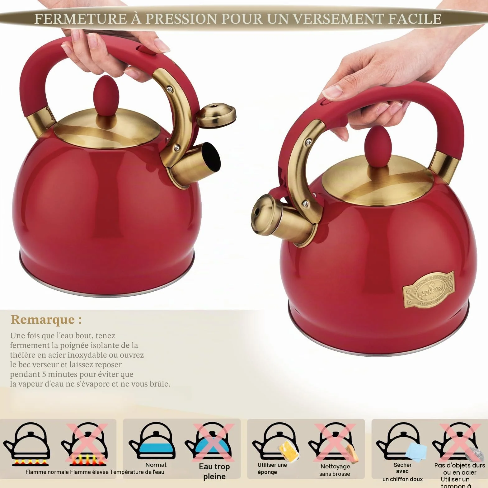 2,8 L Bouilloire à sifflet pour induction, théière en acier inoxydable pour tous les types de cuisinières