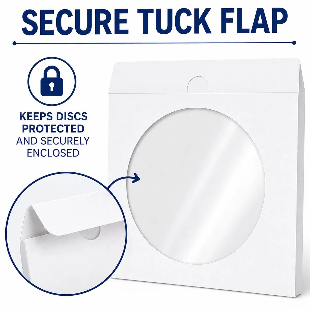DragonTrading Lot de 50 enveloppes en papier blanc pour CD/DVD/Bluray avec fenêtre transparente