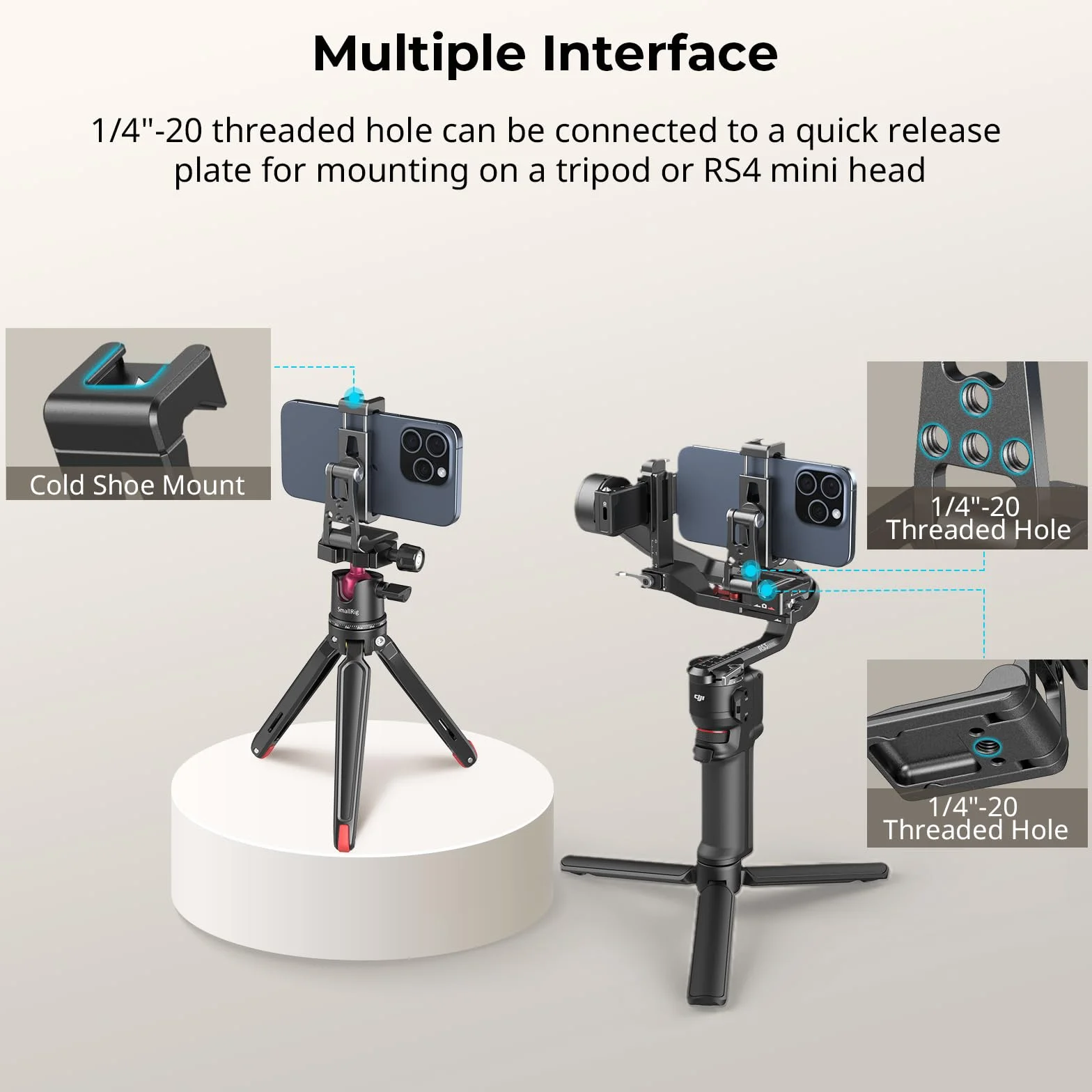 SMALLRIG Metal Phone Tripod Mount, Cell Phone Mount, Uchwyt do Telefonu Komórkowego z Adapterem Szybkozłącza dla Arca-Swiss, Wielofunkcyjny Uchwyt do Telefonu Statywu Typu dla Arca, dla iPhone - 4611