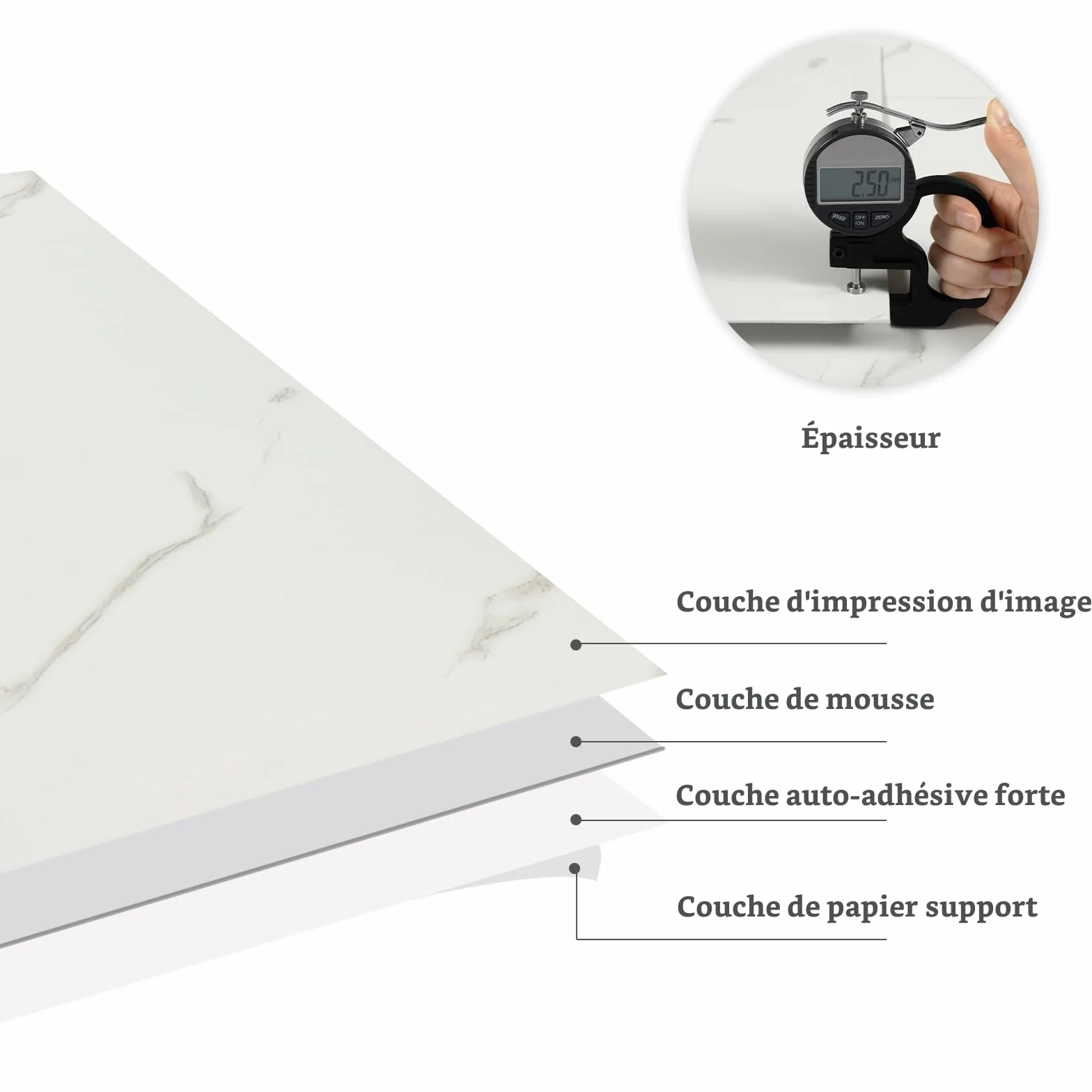 10 Pièces Credence Adhesive Cuisine 60 x 30 cm, Marbre Carrelage Adhesif Mural Salle de Bain PVC Blanc