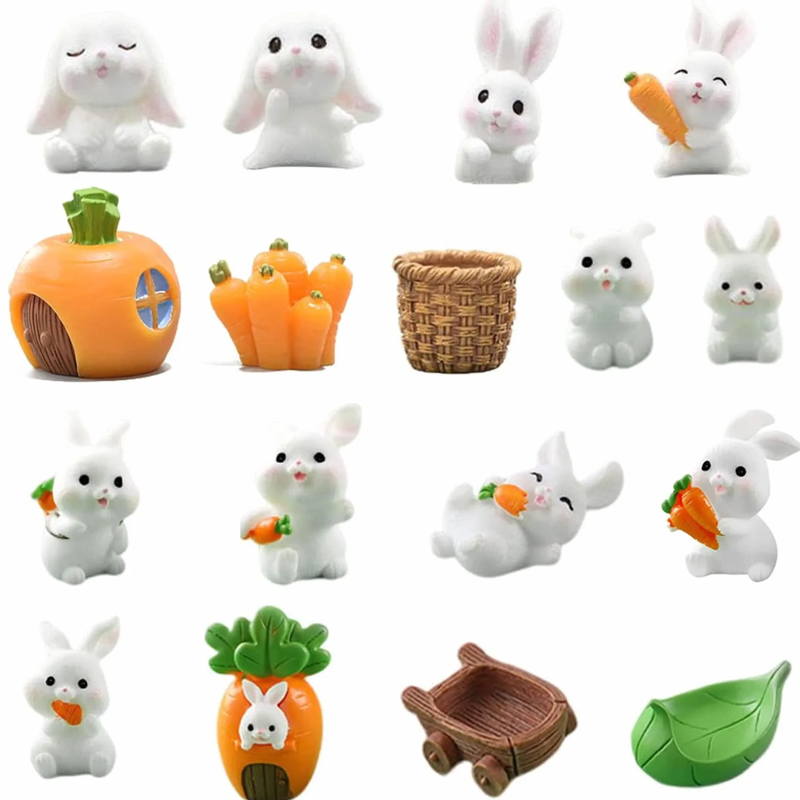 Figurines de Pâques Lapin Ornement 17 Pièces Avec Carotte, Statue Jardin