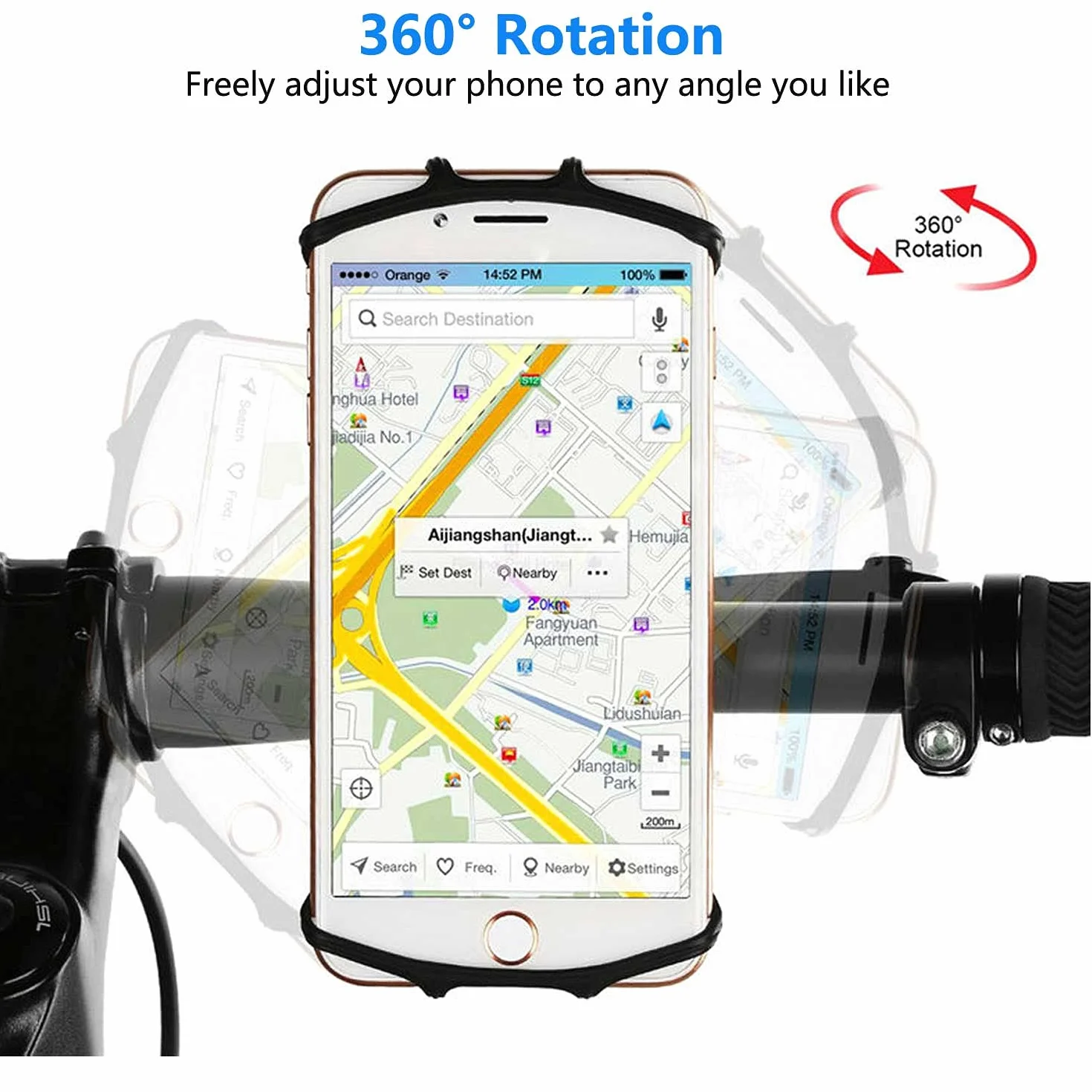 VOVIGGOL Uchwyt na telefon rowerowy, 2 sztuki, uniwersalny uchwyt na telefon motocyklowy do roweru, obrót o 360°, silikonowy uchwyt na telefon, do iPhone 12, 11 Pro, Samsung