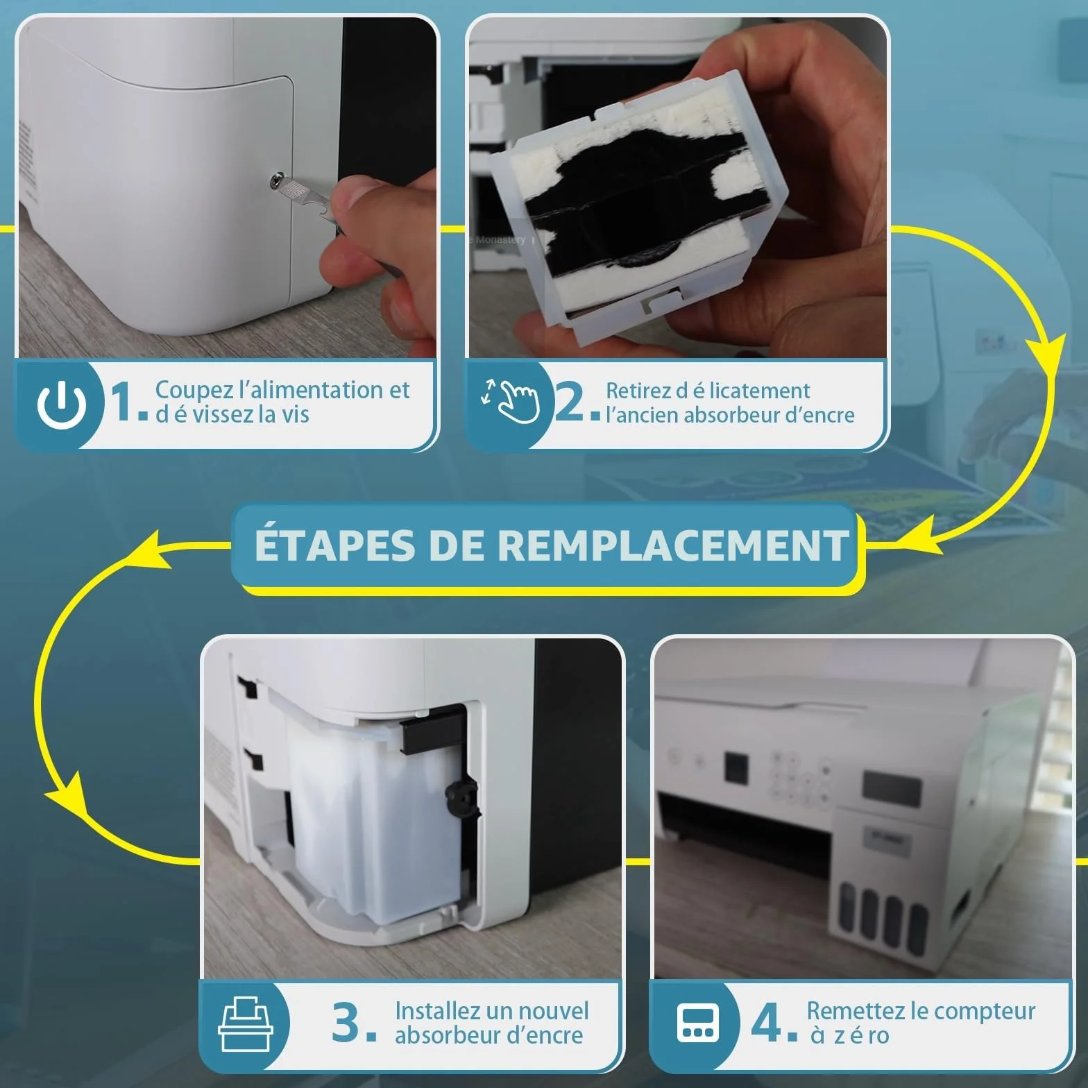 Eponges pour boîte d'entretien Epson EcoTank ET-2800 ET-2803 ET-2820 ET-2826 ET-2710 ET-2711 ET-2712 ET-2714 ET-2715