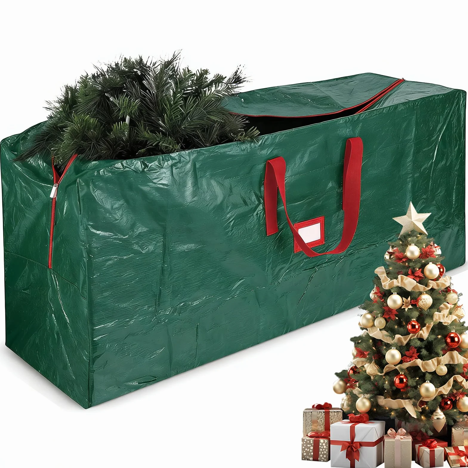 Sac de rangement pour sapin de Noël 220 cm, Oxford 600D imperméable, poignées renforcées fermeture éclair