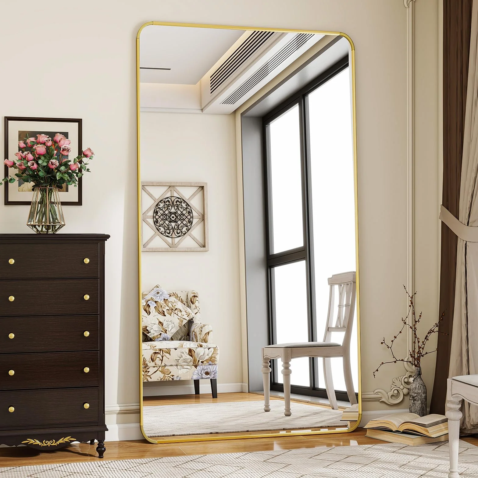 Koonmi Grand Miroir Vertical Pleine Longueur 76 x 171 cm sur Pied avec Support et Porte-manteau Mural pour Chambre