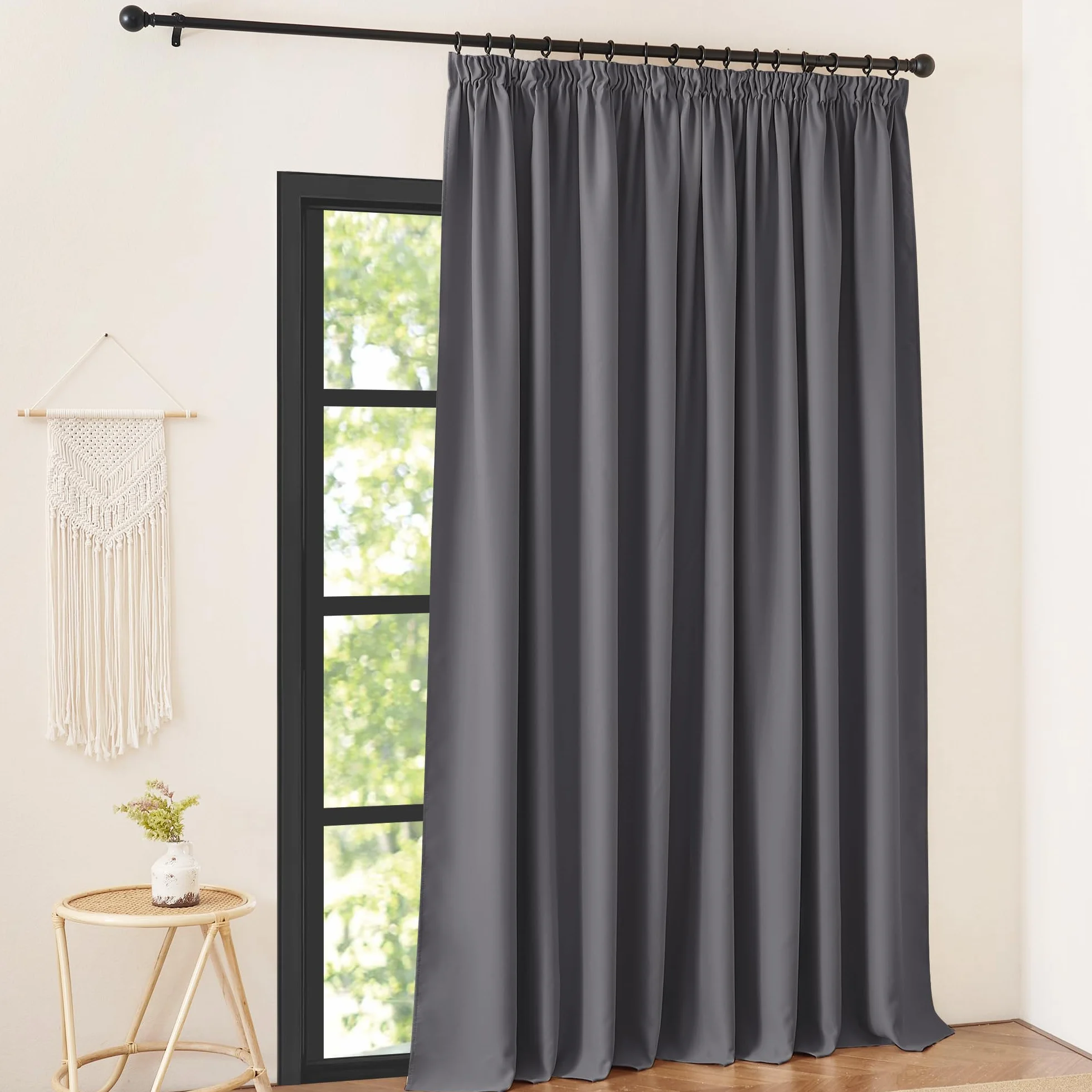 KGORGE Lot de 1 Rideau Occultant Thermiques - Panneaux de Rideaux Intérieurs Opaque Isolant UV, Decoration pour Maison Chambre Salon, Galon Fronceur, Largeur 300 x Hauter 240cm, Gris