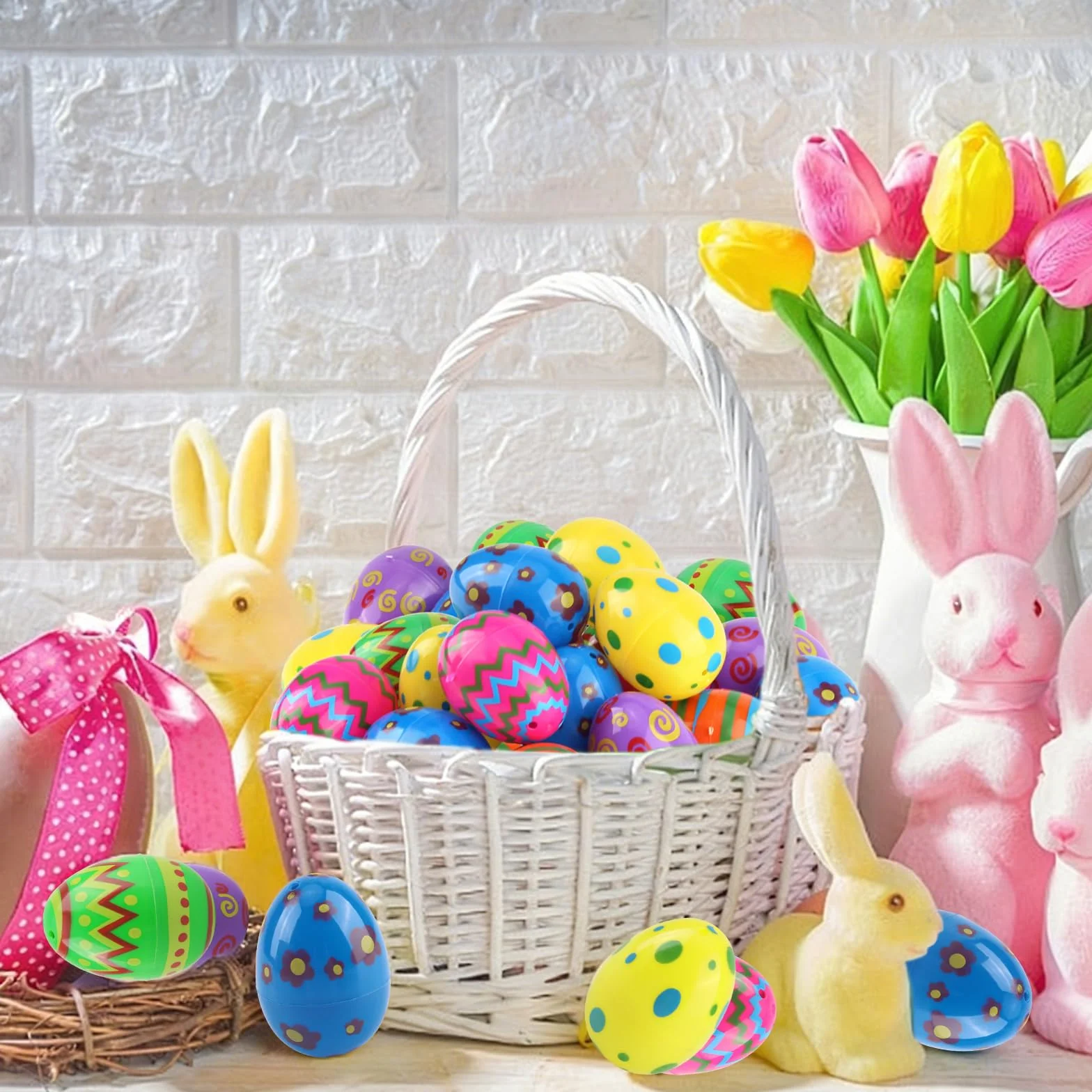 Oeufs de Pâques en Plastique 36 Pièces Imprimés Brillants pour Chasse Cadeaux Fête