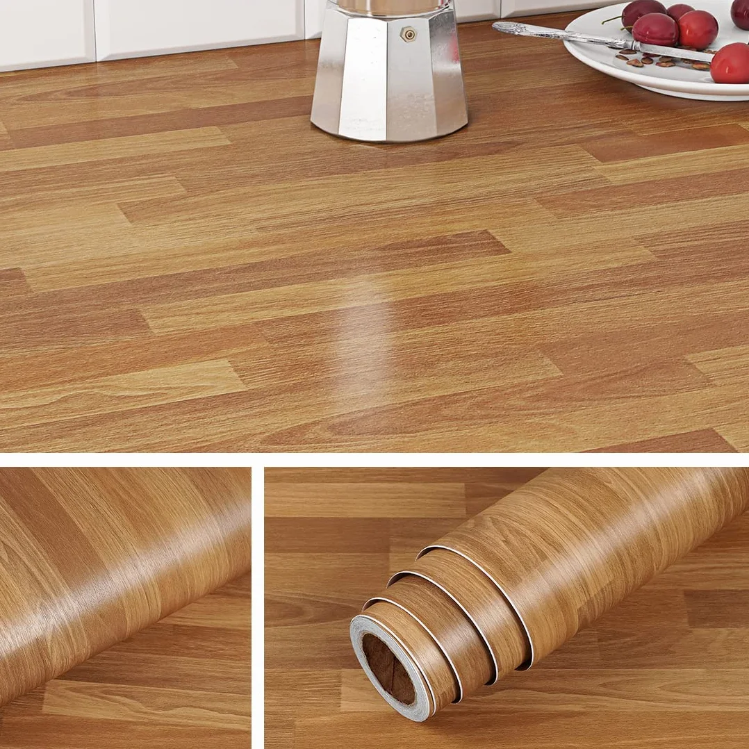 Livelynine 40CMx10M Papier Adhésif Meuble Bois Marron Clair Imperméable Film Vinyl