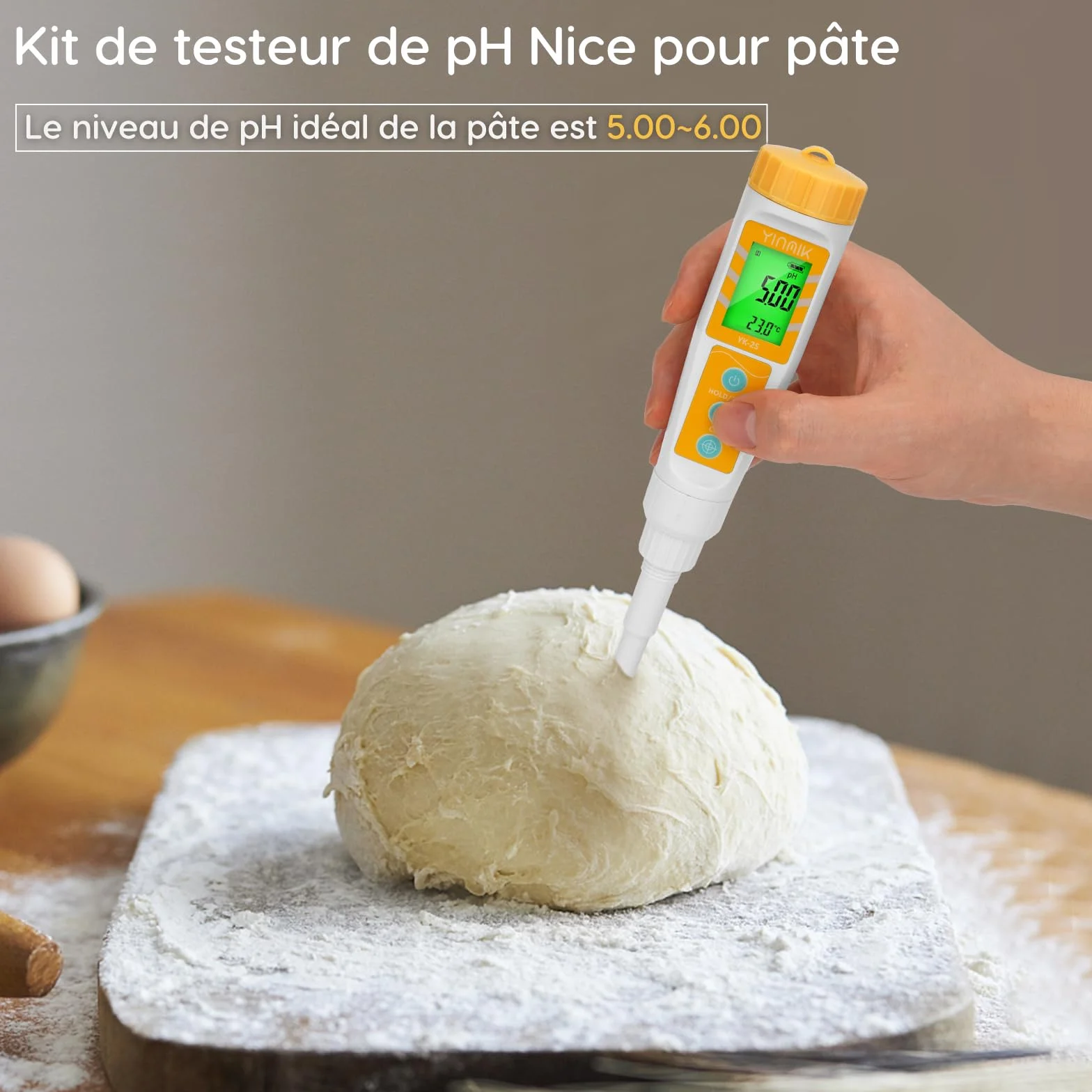 pH Mètre Alimentaire, Testeur de pH pour Pâte à Pain et Levain, pH Mètre Numérique pour Fabrication de Vin Rouge et de Bière, pH-Mètre Étanche pour Viandes, Fromages, Cosmétique, Conserve, Liquide