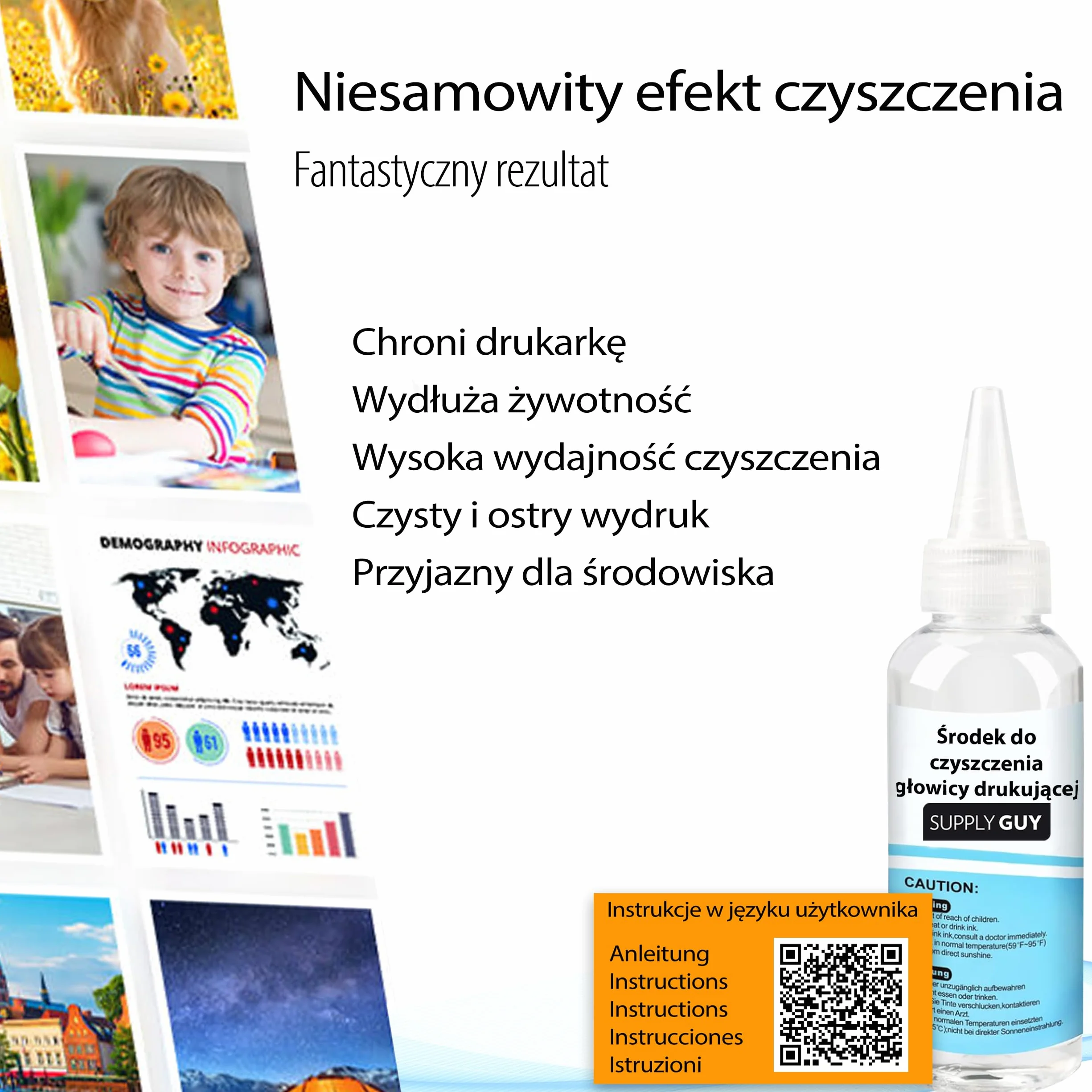 Supply Guy Środek do czyszczenia głowicy drukującej, Środek do czyszczenia dysz do czyszczenia wszystkich drukarek atramentowych - kompatybilny z Canon Epson HP (100 ml)